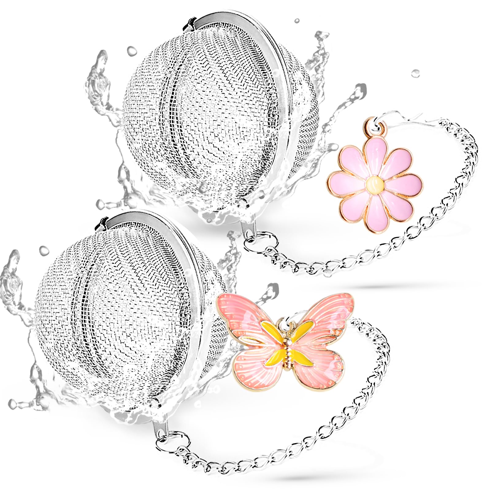 Set Of 2 Tea Infuser For Loose Leaf Tea With Butterfly And Flower Charms - Stainless Steel Tea Strainers By Teasanavie