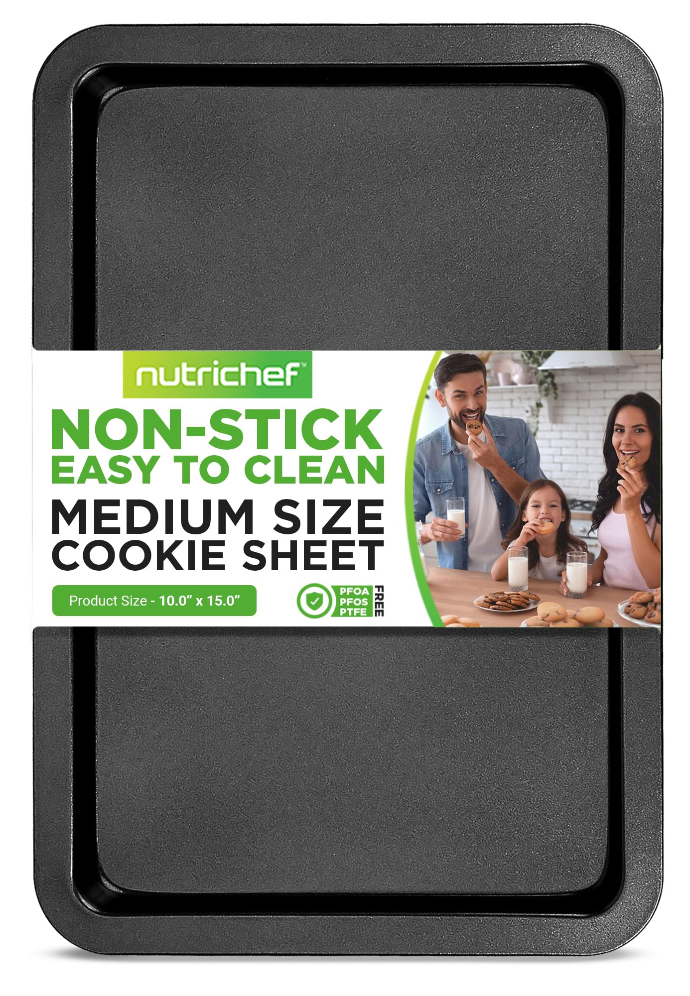 NutriChef 15 x 10 NonStick Cookie Sheet for Baking  Carbon Steel Baking Pan w/ Nonstick Coating  Jelly Roll Pan Compatibl