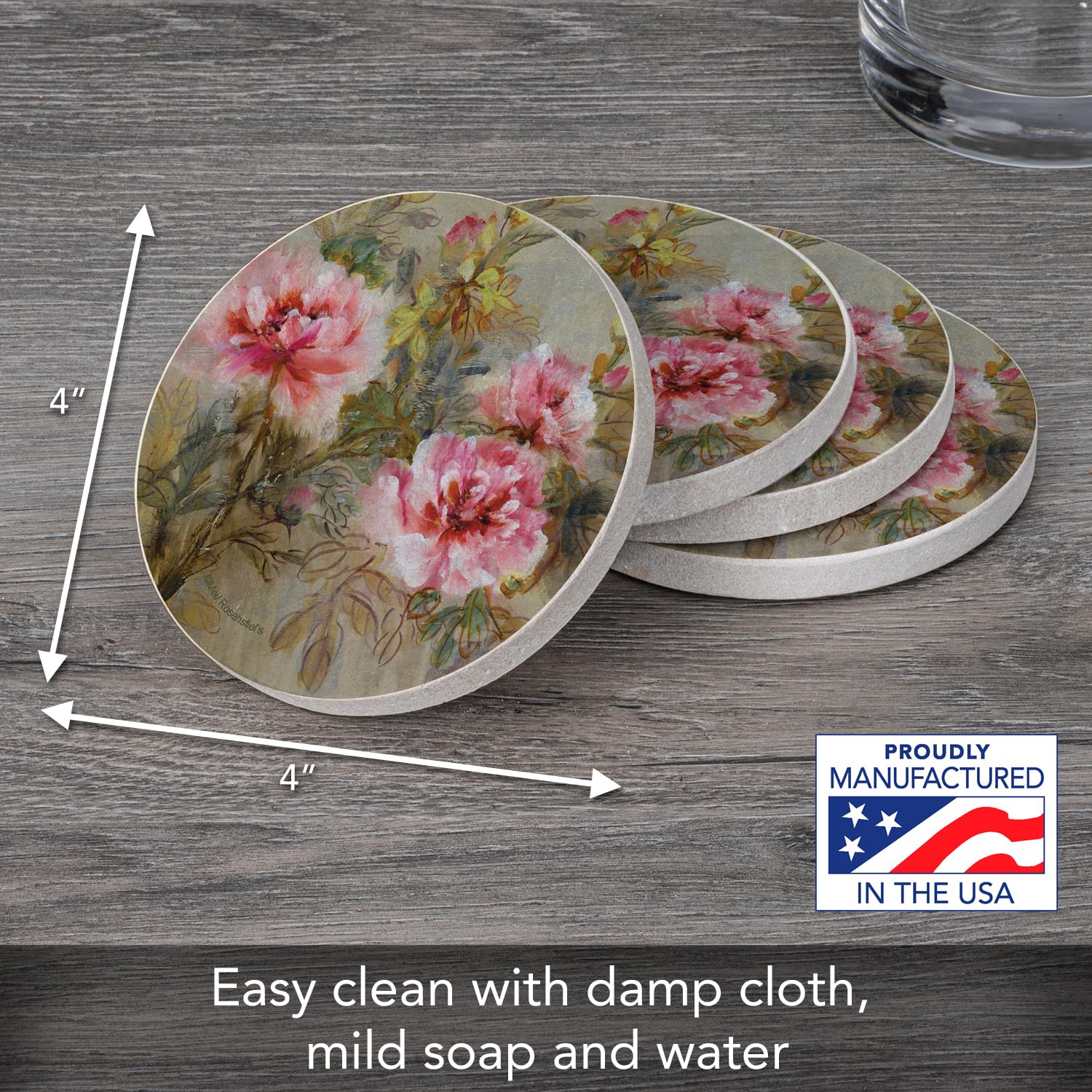 Thirstystone Paeona Ii Natural Sandstone Coaster 4 Pack Eco-Friendly, Absorbent, Easily Wipes Clean