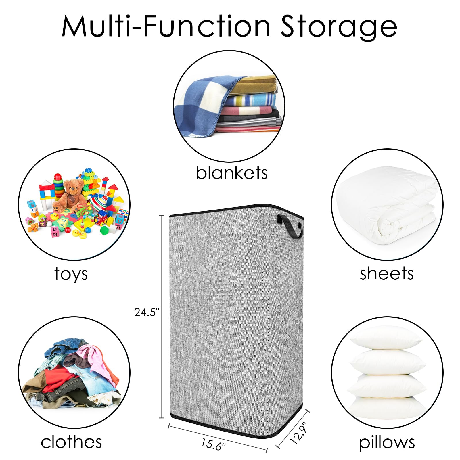 SNIGJAT Large Grey Laundry Hamper, 80L Collapsible Basket with Sturdy Handles for Bedroom and College Dorm