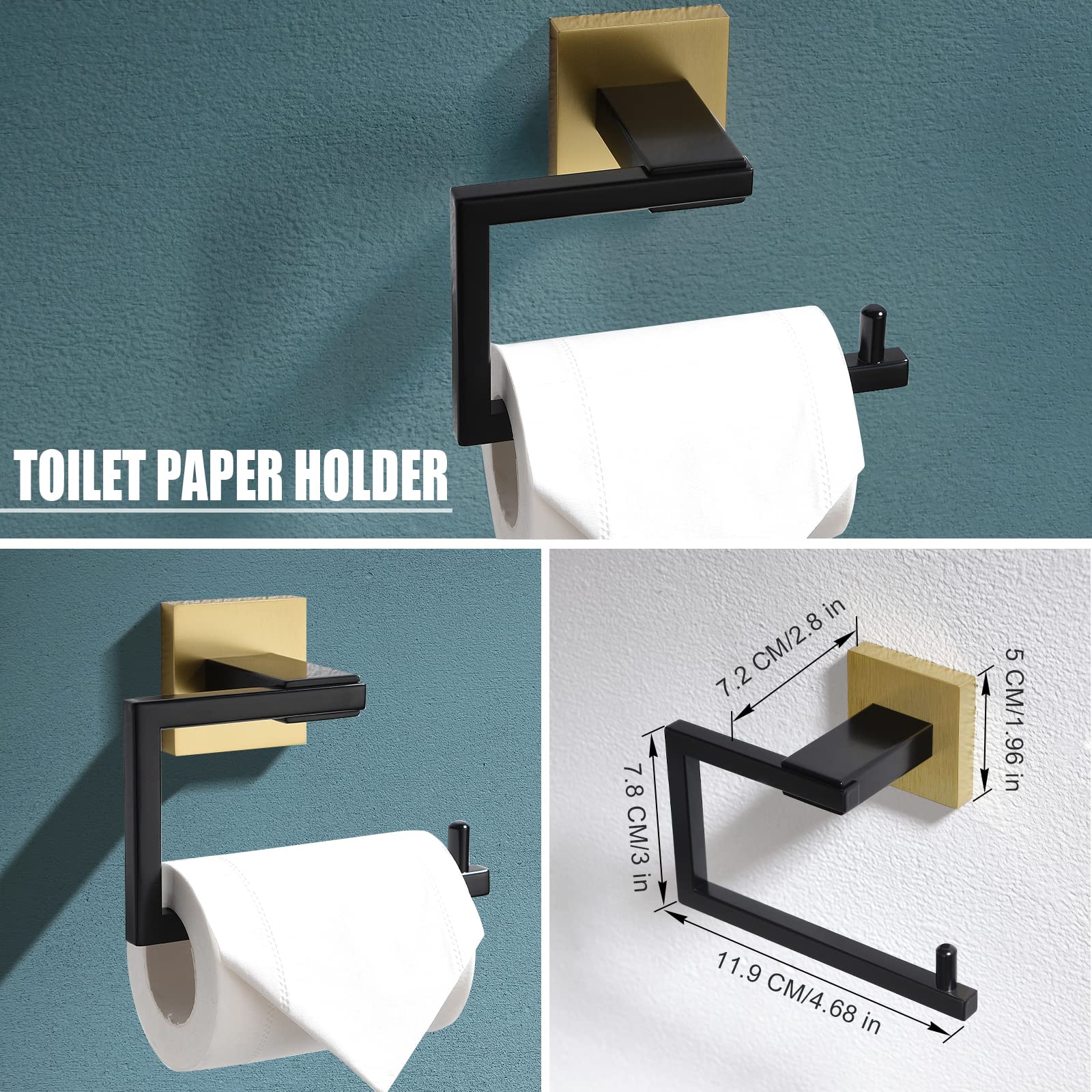 Yacvcl 5 Pieces Bathroom Hardware Set, Black And Gold Towel Bar Set, 23.6 Inch Towel Bar Hand Towel Holder Wall Mounted Stainles