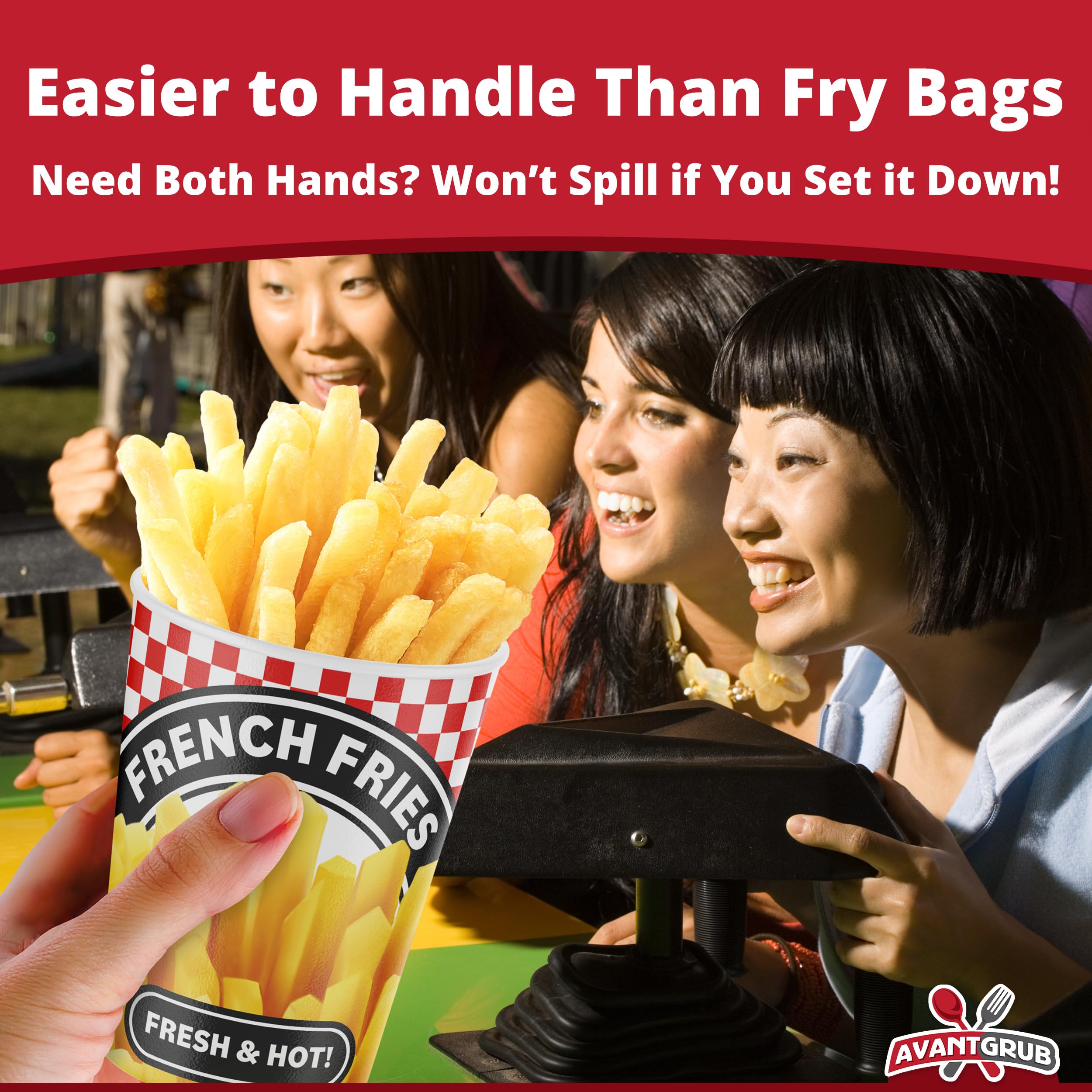 Durable Grease-Proof Paper French Fries Cups 250 Pk. Handheld Size Sturdy Red Checkered Fry Containers Hold 12Oz Of Food! Great