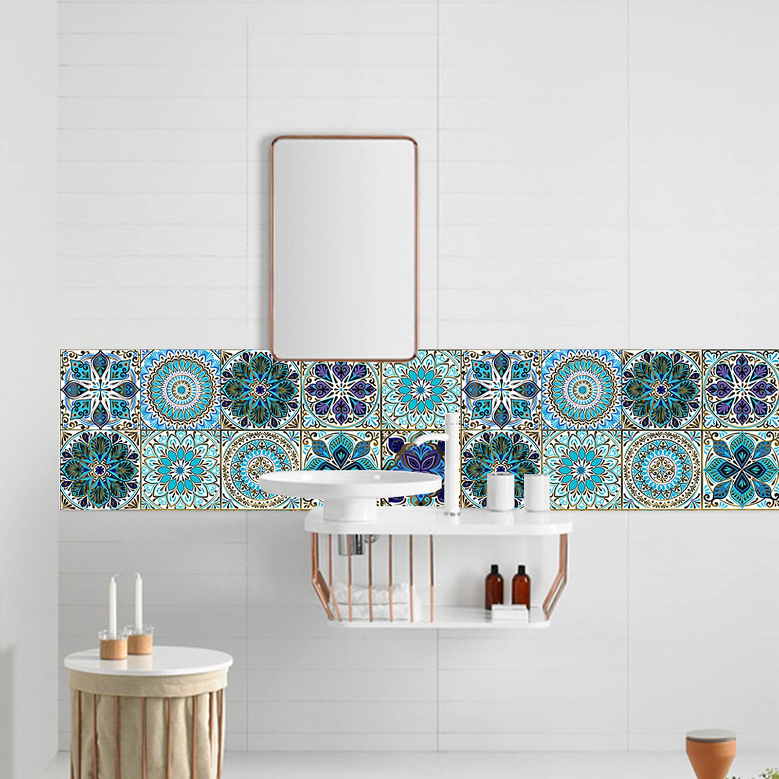 Kakofaci Mandala Style 12 Pcs (6X6 In) Decorative Tile Stickers, Peel And Stick Self Adhesive Removable Moroccan Talavera Tiles
