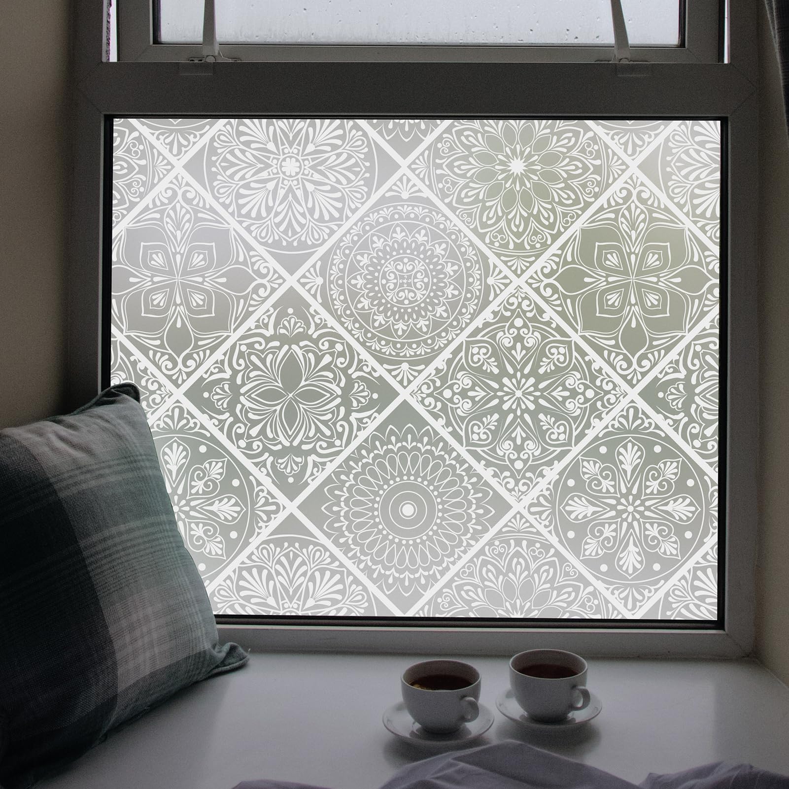 DKTIE Boho Style Stained Glass Window Film with Installation Tools, Waterproof Window Privacy Film for Bathroom Bedroom Kitchen 