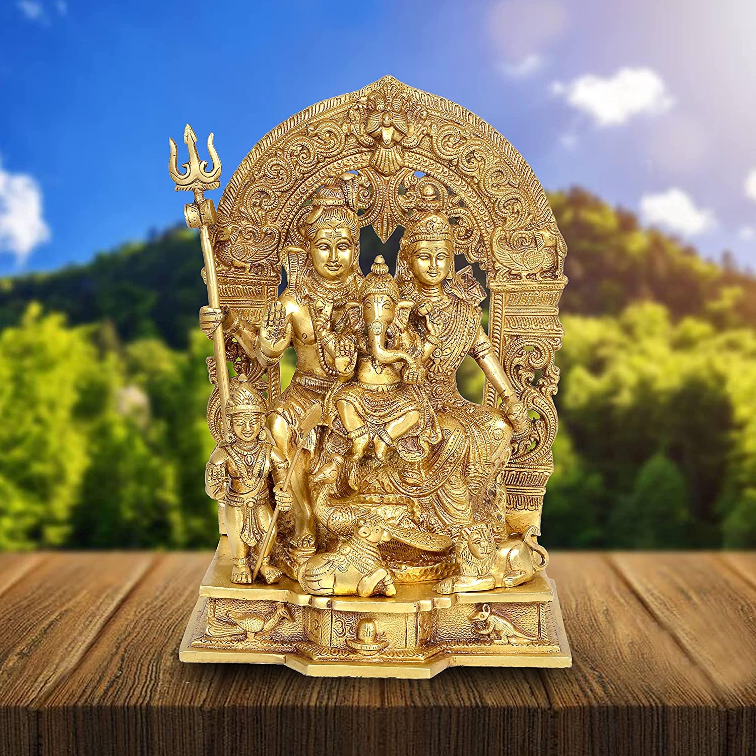 Aona Shiv Parivar Brass Action Pooja Idol/Brass Made Shiv Parivar/Shiv Parvati Ganesh Idol For Good Luck, Success And Prosperity