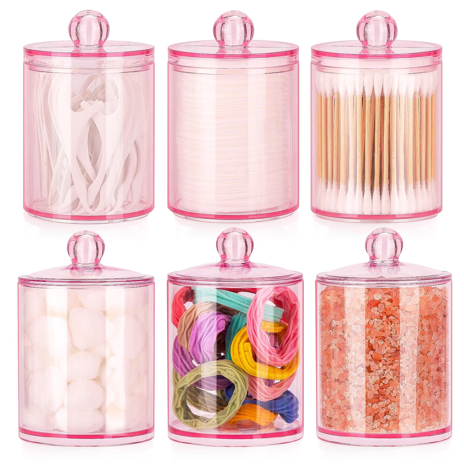 Tbestmax 6 Pack Qtip Holder - 12 Oz, 10 Oz Bathroom Organizer And Storage Containers, Plastic Apothecary Jars With Lids For Cott