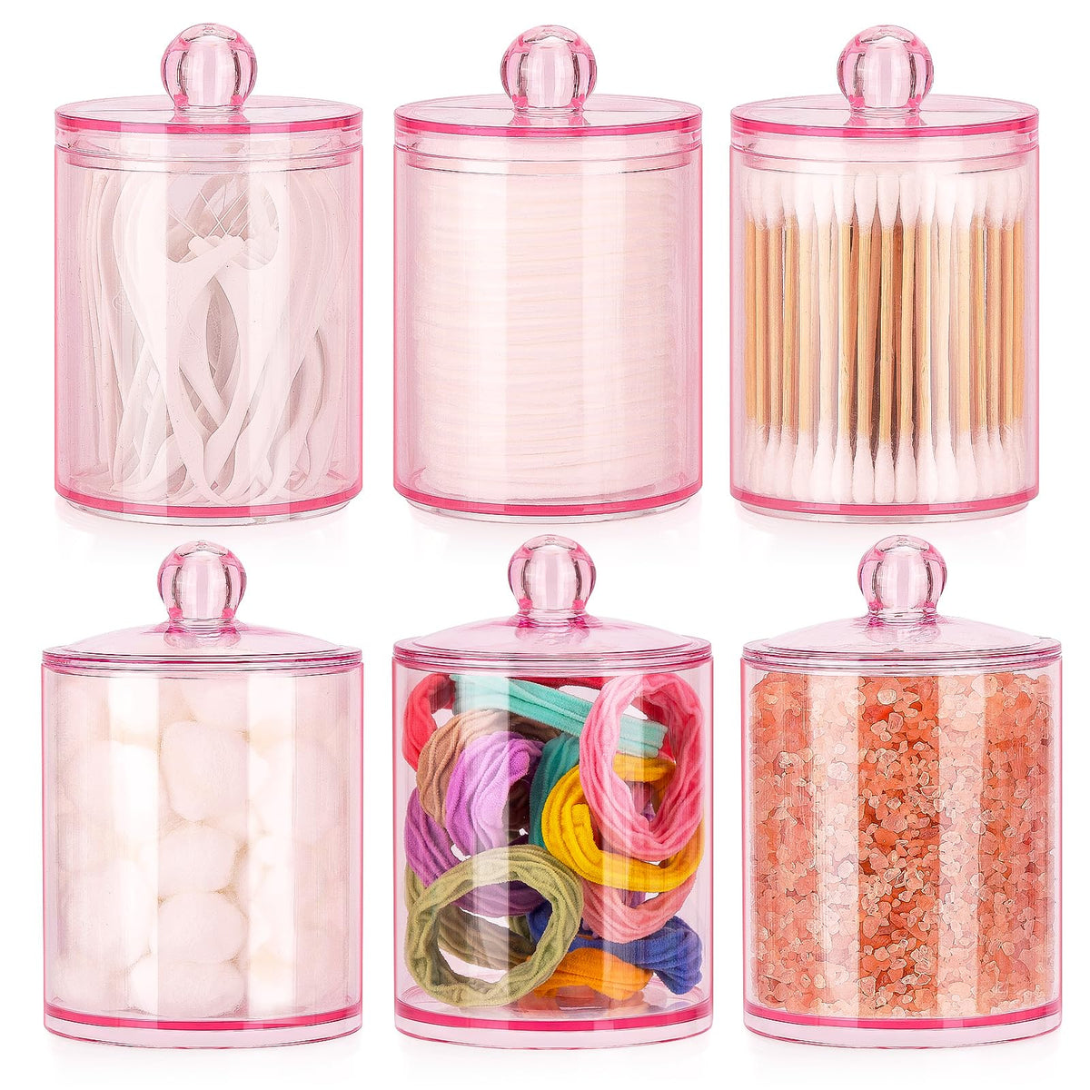 Tbestmax 6 Pack Qtip Holder - 12 Oz, 10 Oz Bathroom Organizer And Storage Containers, Plastic Apothecary Jars With Lids For Cott