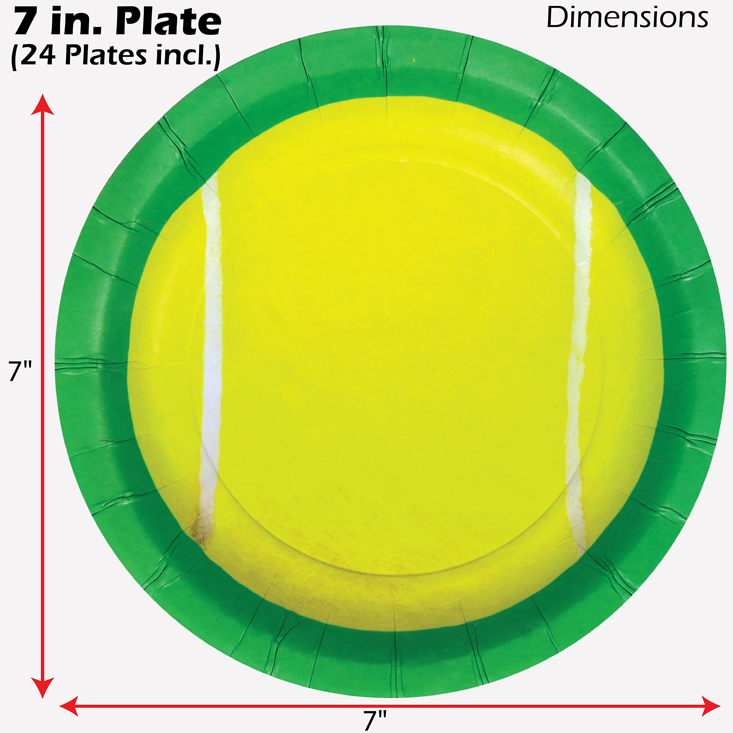 Havercamp Tennis 7'' Plates (24 Pack)! 24 Round Dessert Plates. Game, Set, Party!