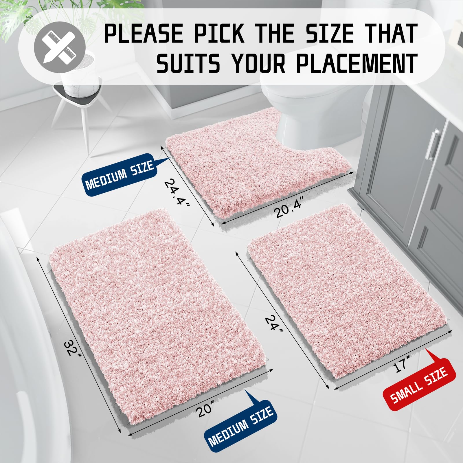Yimobra Bathroom Rugs Non Slip Washable 24X17, Ultra Soft And Water Absorbent Bath Mats, Plush Fluffy Shower Mat Outside, Microf