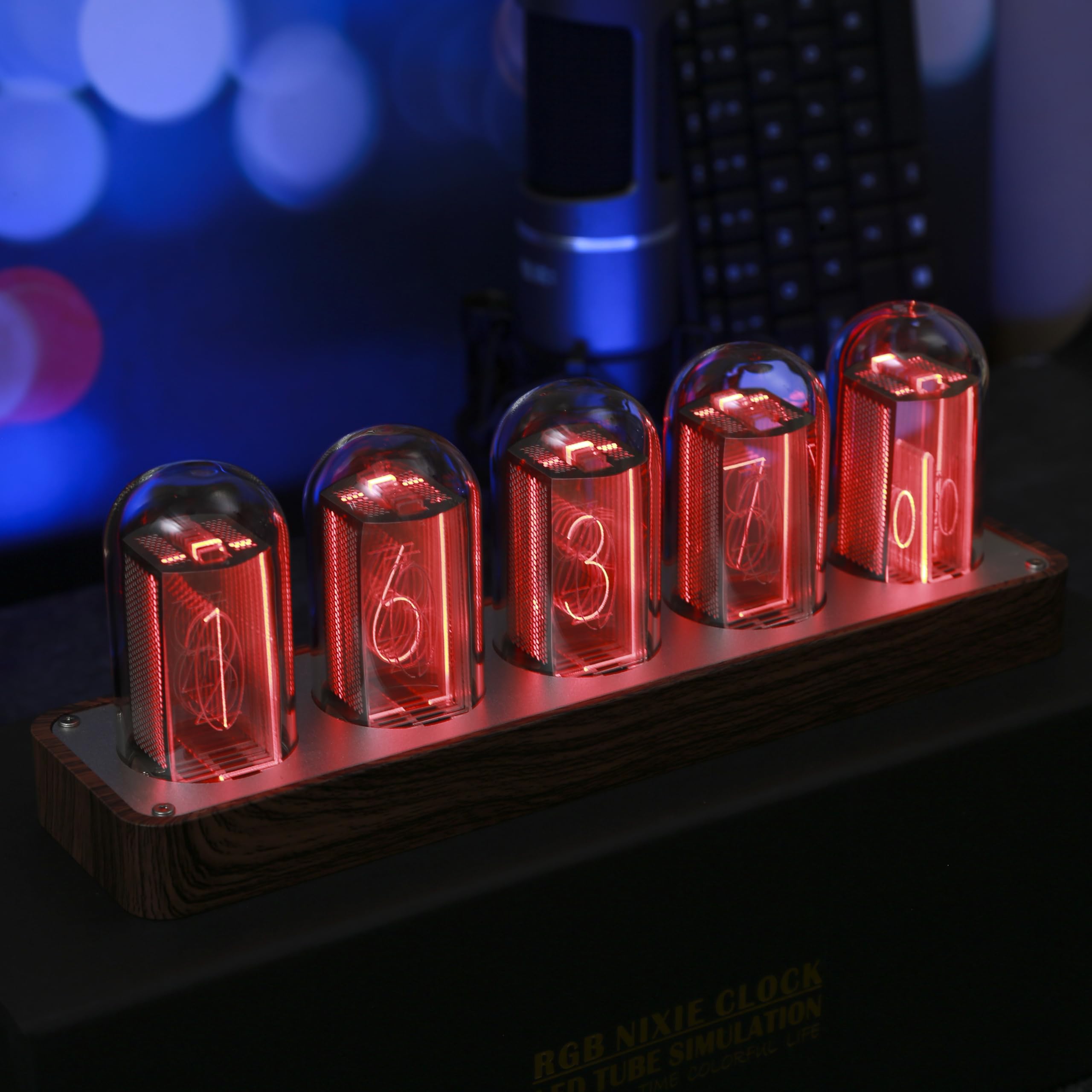 Clocteck Nixie Tube Clock Walnut Digital Clock, Support Wi-Fi Time Sync, Alarm & Timer, 12/24H Display, A Retro Gift For Friends