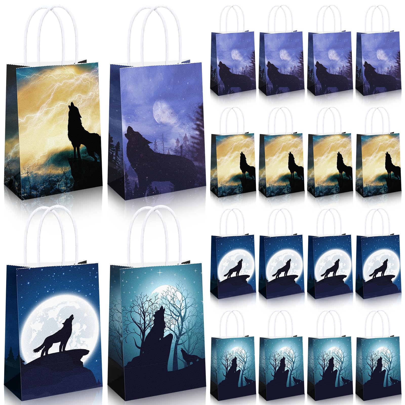 16 Pcs Wolf Treat Bags Wolf Party Bags Goodie Bags Wolf Candy Bags with Handles Paper Tote Bags Party Favor Bags for Wolf Theme Birthday Party Supplies Party Decorations