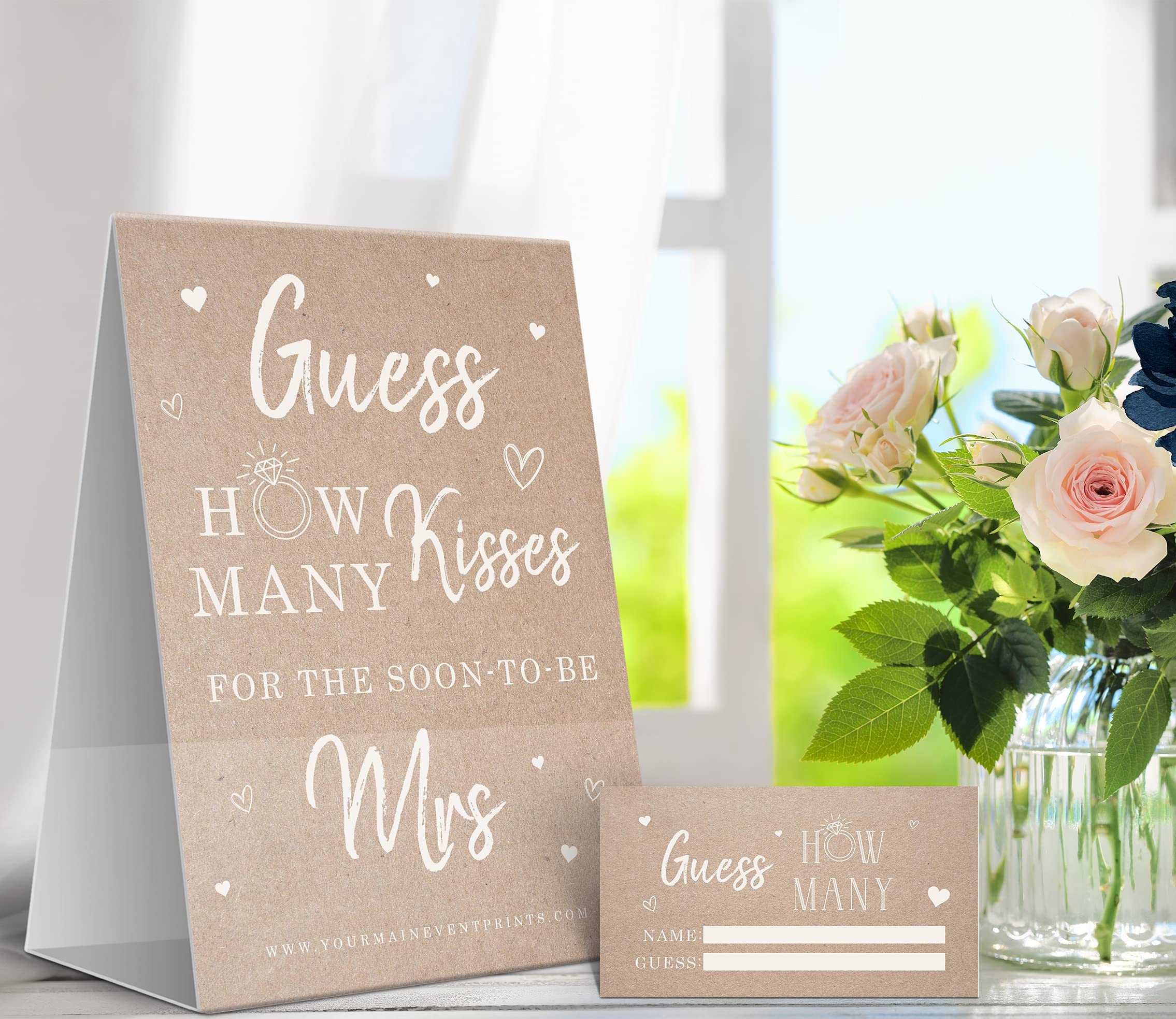 Your Main Event Prints Bridal Shower Games - Kraft Minimalist Style (How Many Kisses Game), Includes 1 5X7 Stand And 50 Guessing