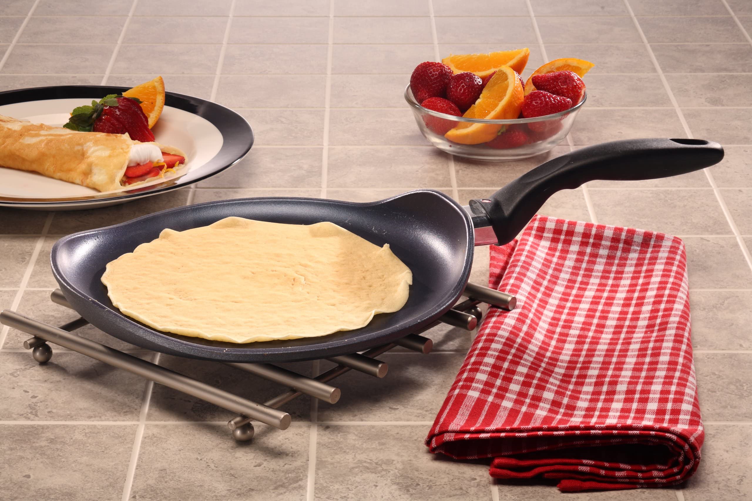 Swiss Diamond 10.25'' Crepe Pan Hd Nonstick Diamond Coated Aluminum Crepe Pan Dishwasher Safe And Oven Safe Crepe Pan, Grey