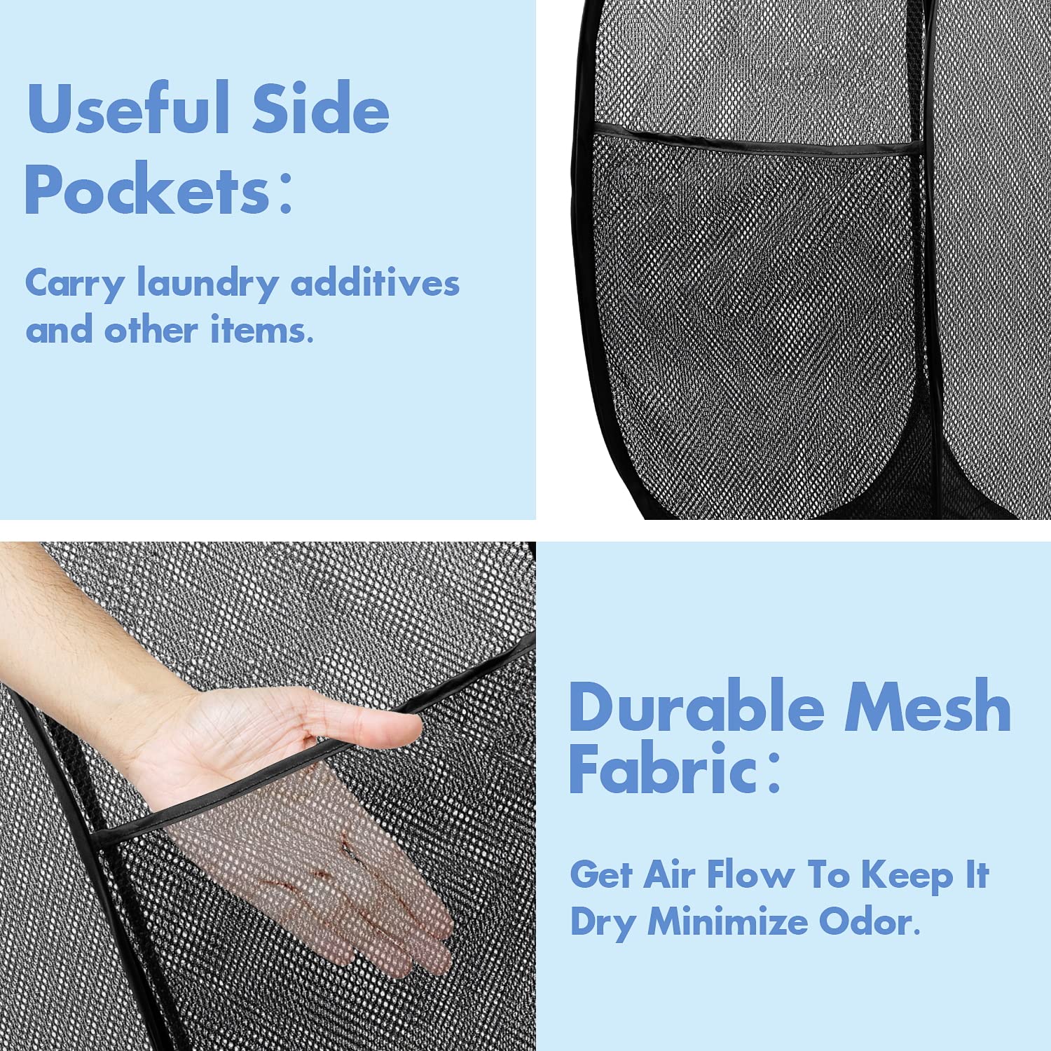 DUCOO Mesh Pop Up Laundry Hamper - Large, Foldable Design, Black, Model NX006