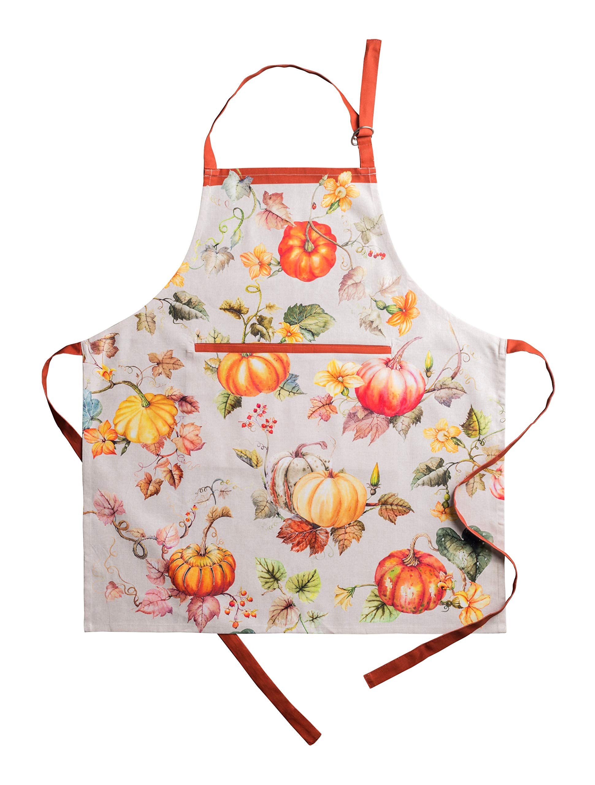 Maison D' Hermine Potiron 100% Cotton 1 Piece Kitchen Apron With An Adjustable Neck & Hidden Centre Pocket With Long Ties For Wo