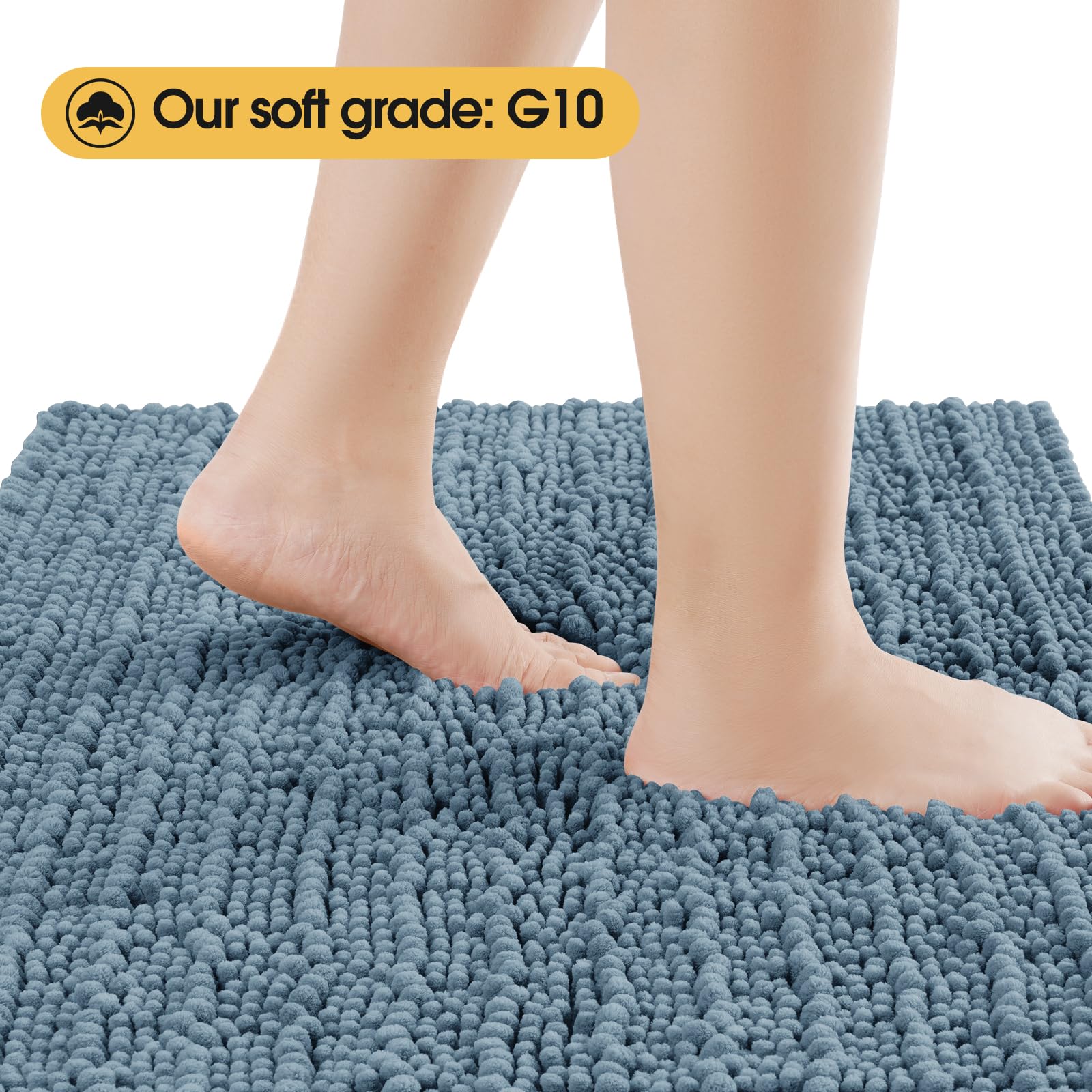 Accumtek Upgrade Extra Large Haze Blue Bathroom Rug Set 3 Pieces Ultra Soft, Thick Absorbent Bath Mats, Non Slip Chenille Toilet