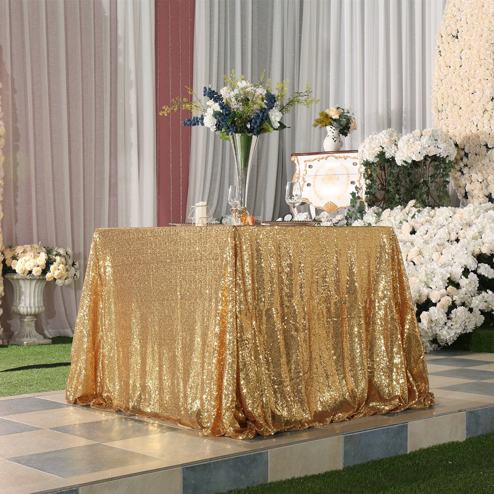 Partydelight Sequin Tablecloth, Wedding, Sweetheart, Christmas Tree, Rectangular, 50''X 80'', Light Gold