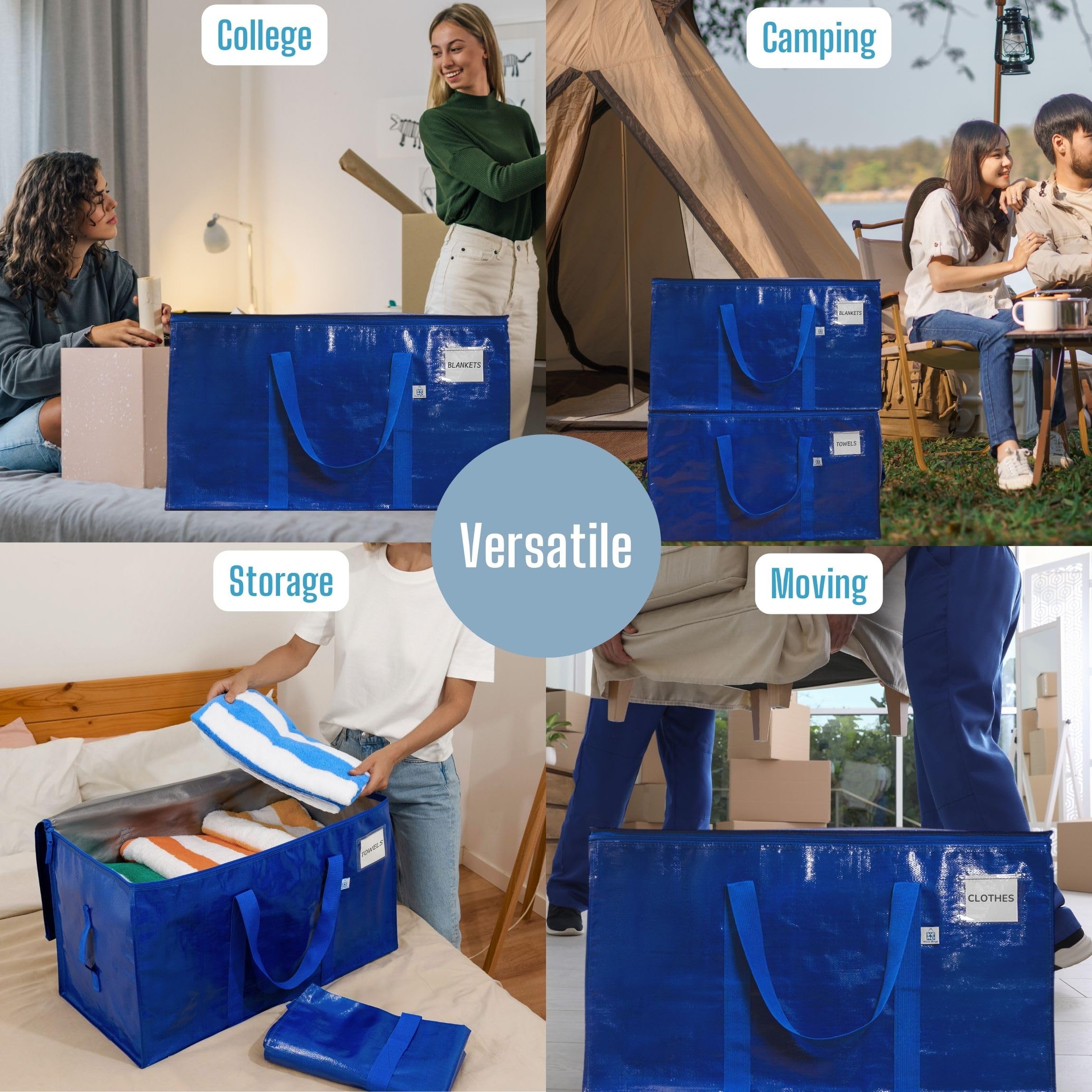 Veno 4 Pack Moving Bags, Upgraded Heavy Duty, Moving Boxes Alternative, Packing Storage Supplies For Dorm Room Essentials With Z