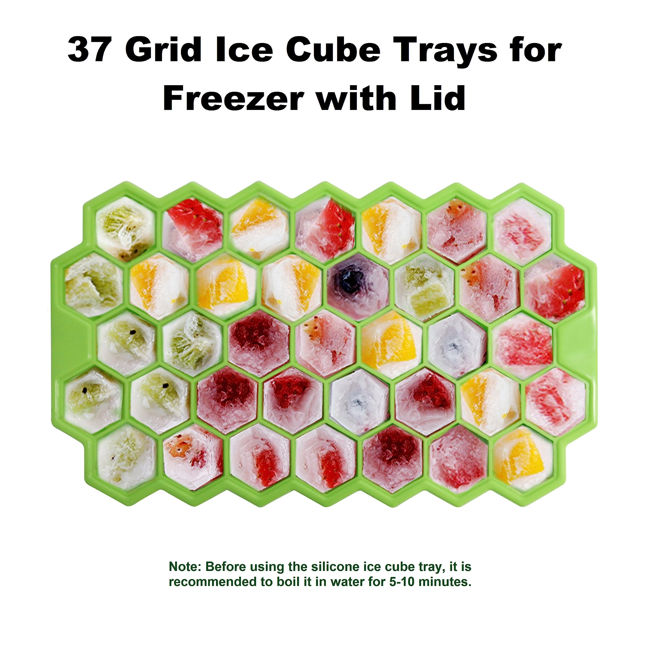 Ice Cube Trays For Freezer With Lid-37 Grid 4Pcs Multicolor Silicone Ice Cube Tray With Lid For Small Ice Cube Molds,Easy-Releas