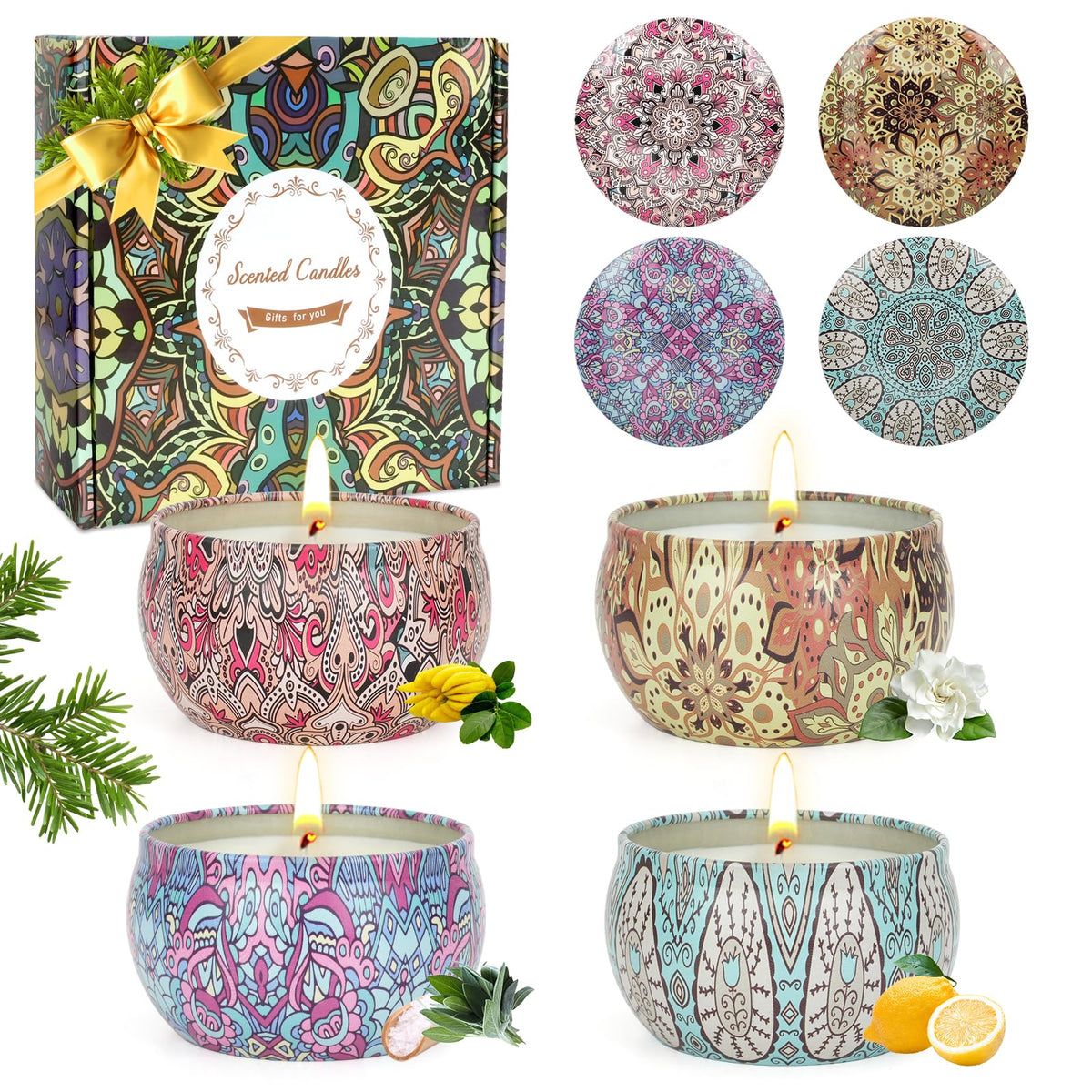 Scented Candles Gifts for Women 4 Pack Aromatherapy Candle Up to 90 Hours Home Scented Candles Set Soy Wax Candles for Christmas