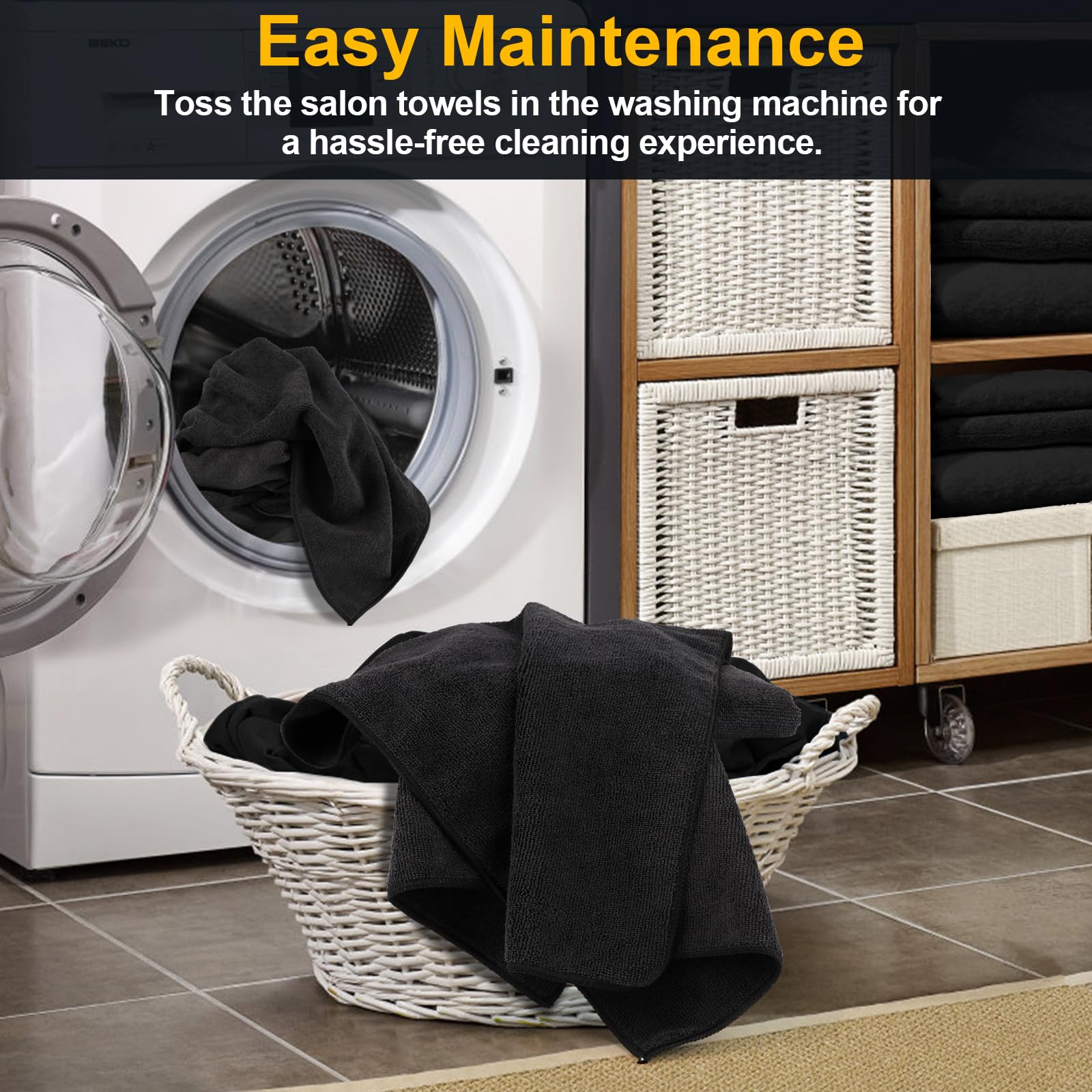 UNIMADE Salon Towels 24 Pack, Microfiber Barber Towel Bulk, (16x29 inches) Fast Drying Hair Towels Super Soft Black Hand Towels