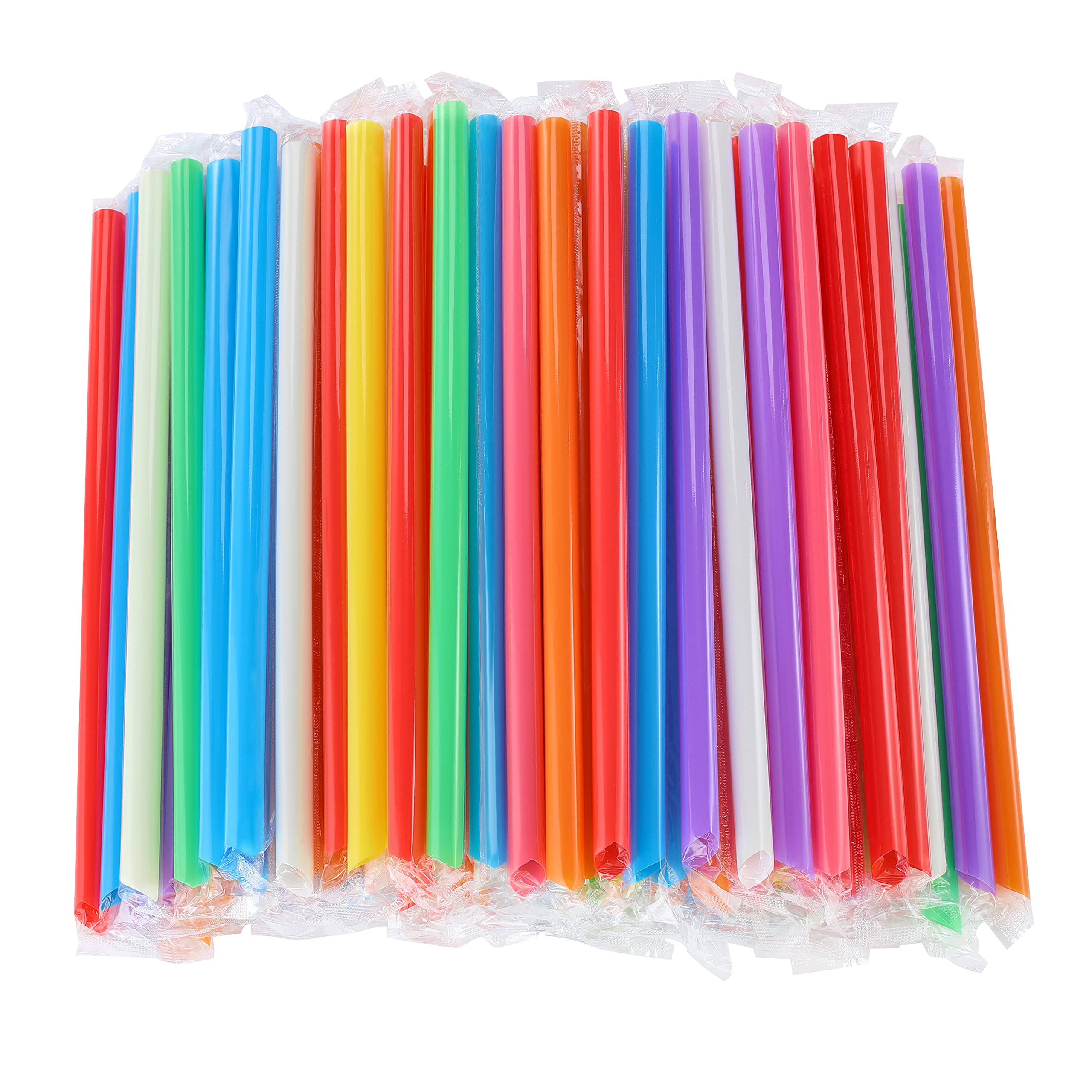 Renyih 300 Pcs Multi Colors Jumbo Smoothie Straws Boba Straws,Plastic Milkshake Straws Disposable Wide-Mouthed Large Individuall