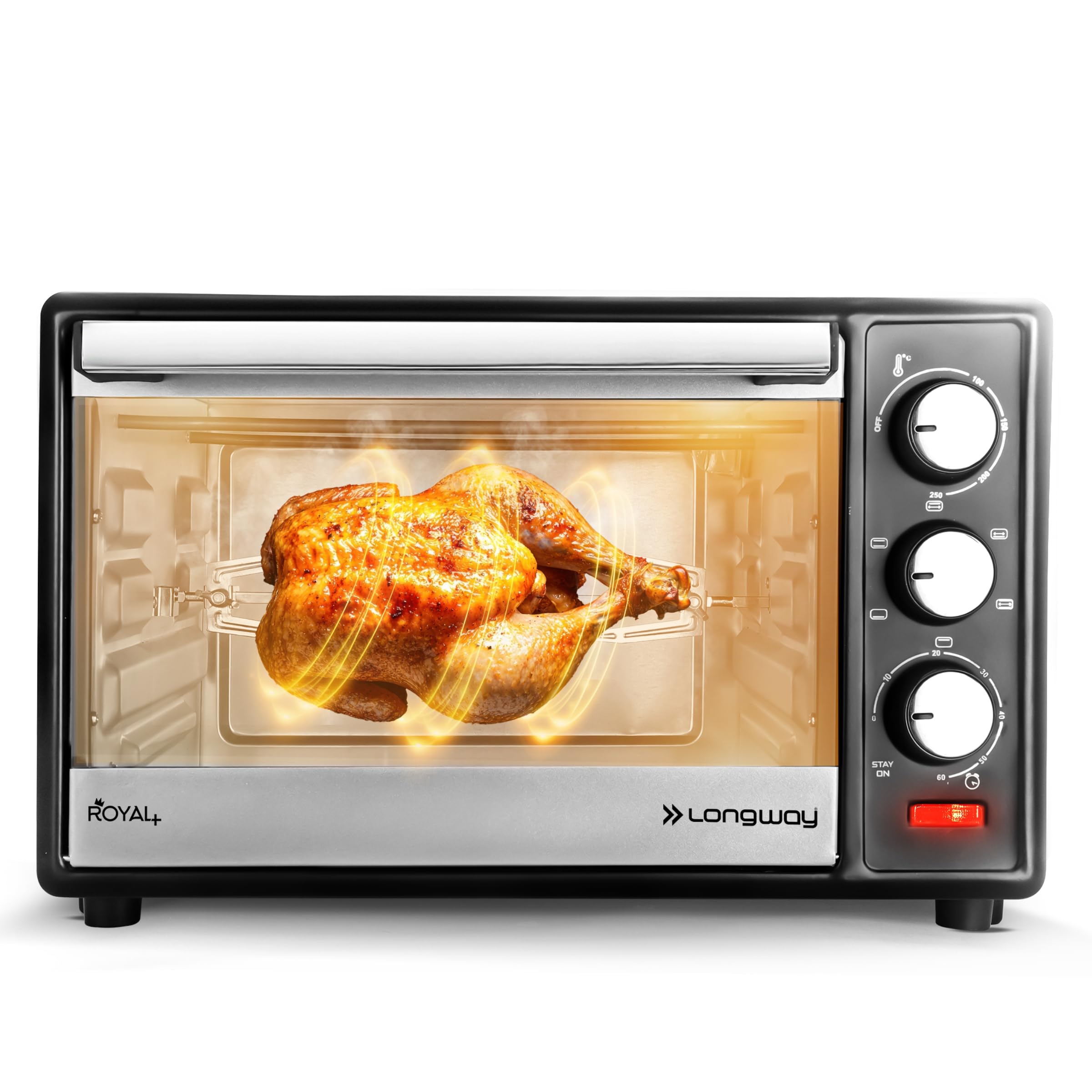 Longway Royal Plus Otg 28L Oven Toaster Griller With Illuminated Chamber, 360 Motorized Rotisserie With Multiple Heating Modes F