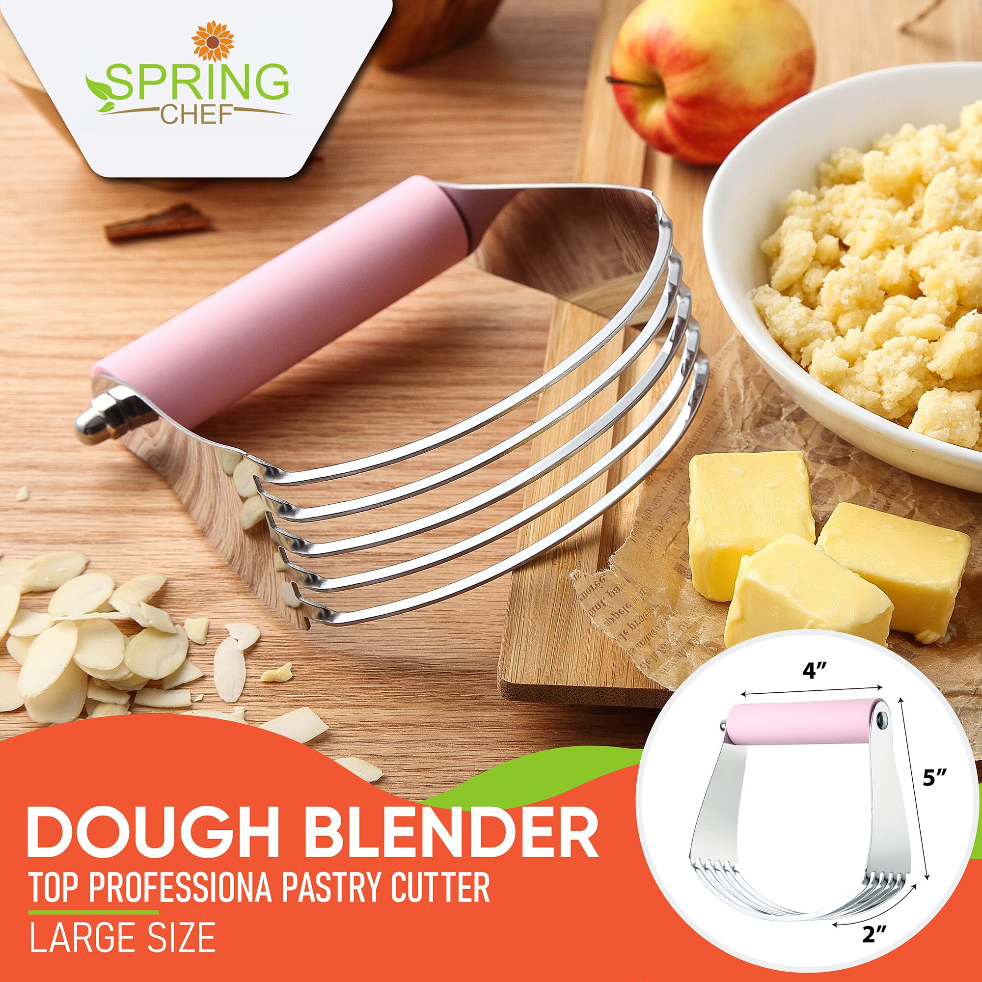 Spring Chef Large Dough Blender For Baking, Professional Dough Cutter Tool, Stainless Steel Puff Pastry Cutter Tool, Manual Doug