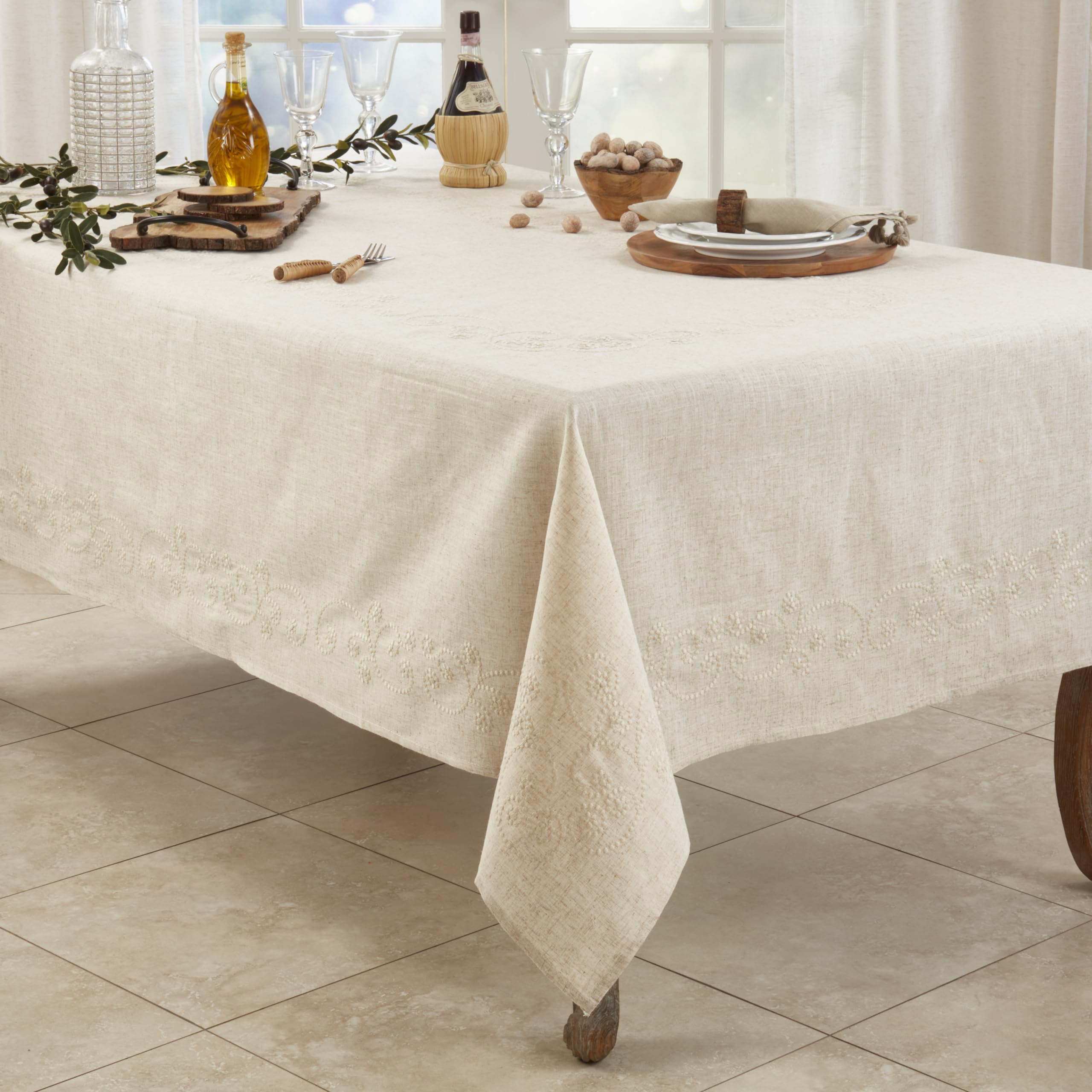 Saro Lifestyle Embroidered Swirl Design Linen Blend Napkin - Set Of 4/001.N20S, 20'', Natural