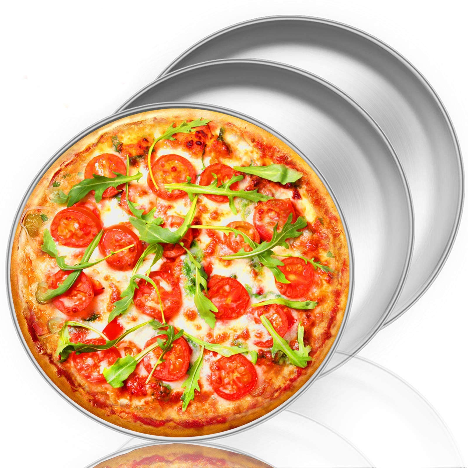 Teamfar Pizza Pan, 12 Inch Stainless Steel Pizza Pan Set Round Pizza Oven Pans Tray For Baking Serving, Healthy & Heavy Duty, Di