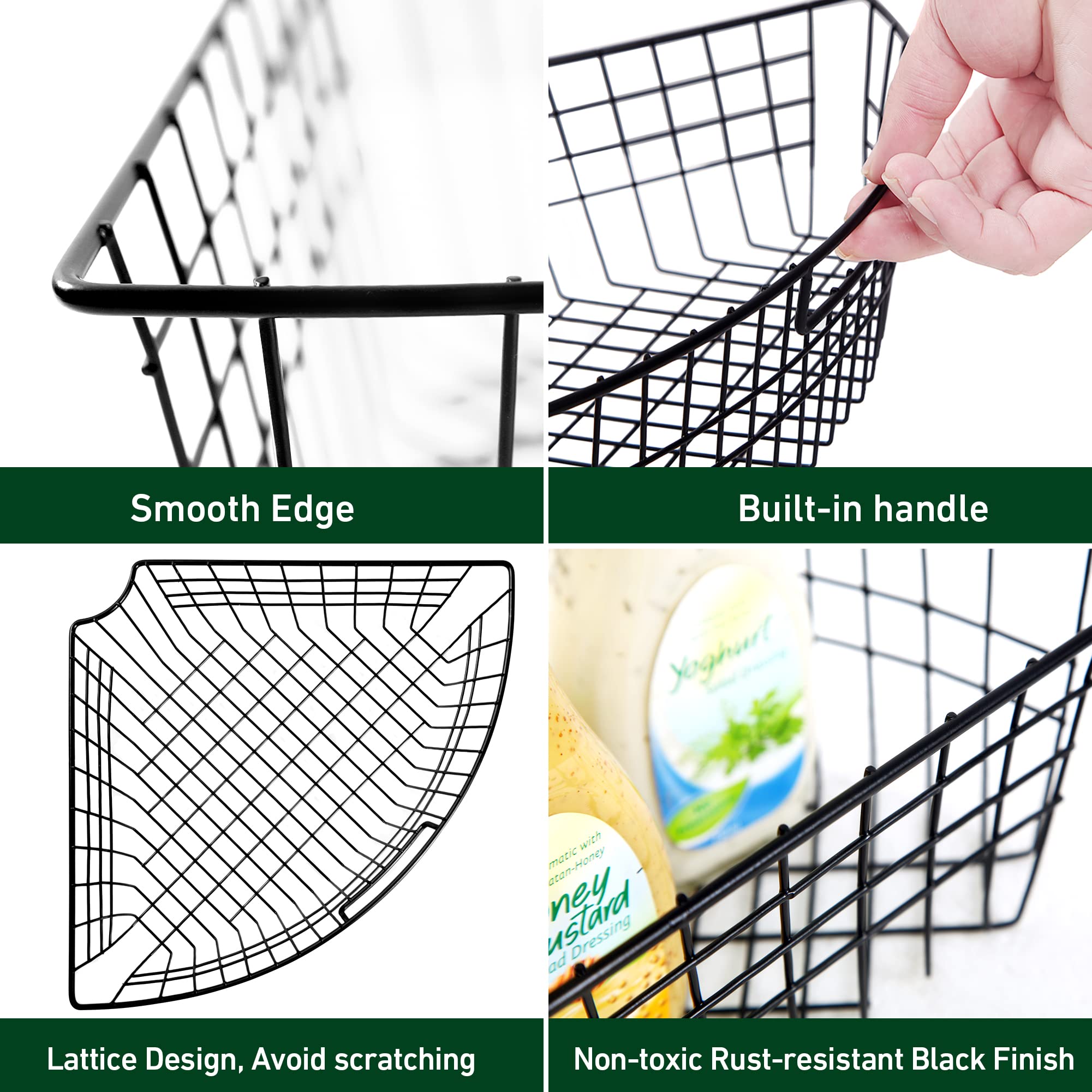 Leeden Lazy Susan Organizer Basket For 24'' Diameter Turntable -Metal Organizing Storage Bins (2 Packs) - Black Kitchen Cabinet