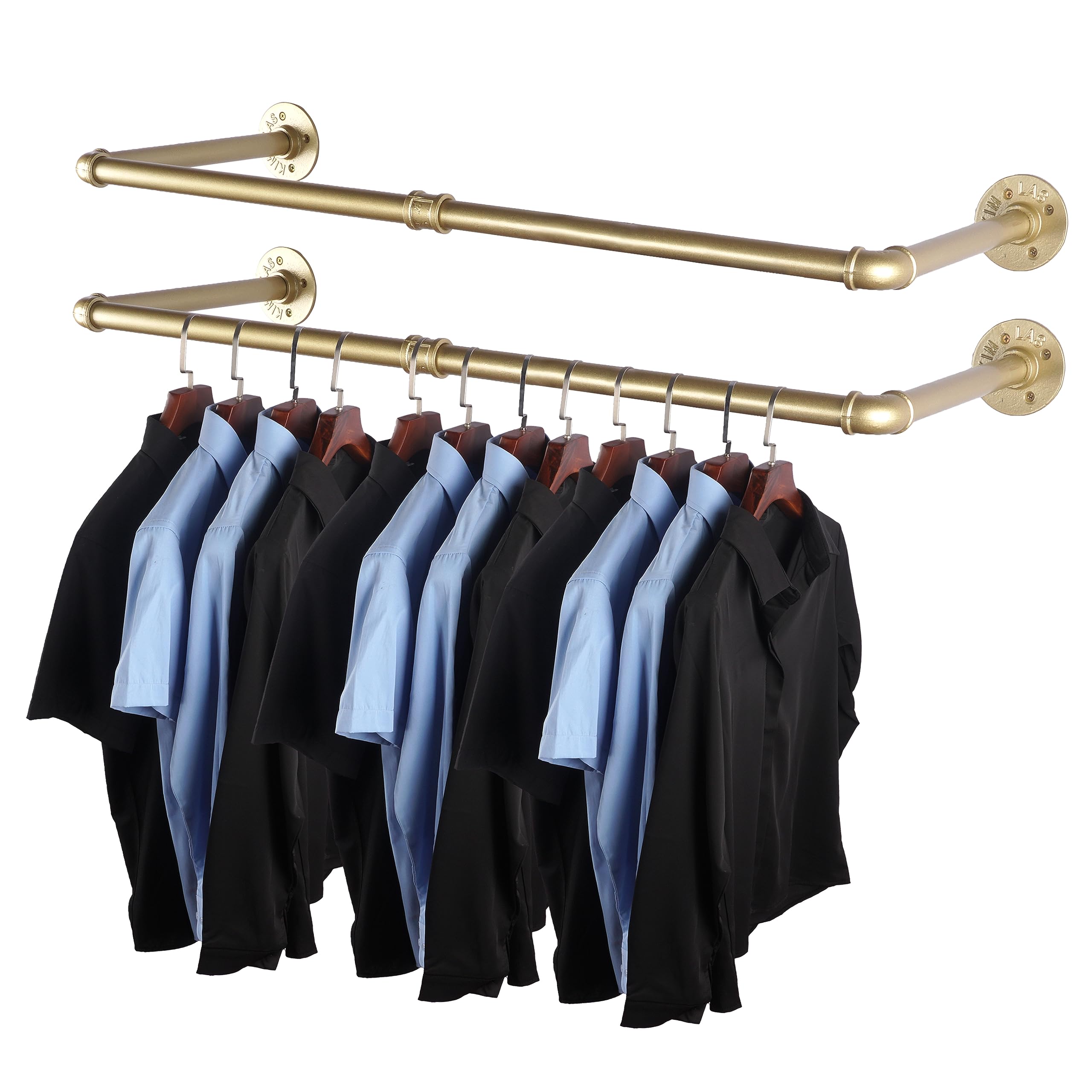 Addgrace 2 Pack Clothes Rack Gold Wall Mounted Industrial Pipe Clothing Rack Heavy Duty Clothes Rack For Hanging Clothes Multi-P