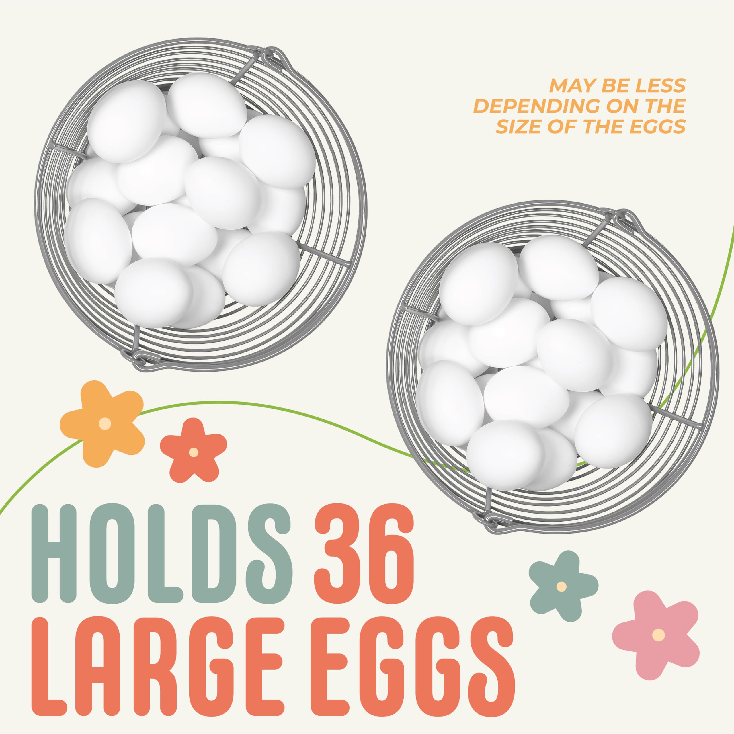 Concord 8'' Egg Basket For Storage Collecting And Transporting Chicken And Duck Eggs. Farm Grade Wire Baskets. 2 Pack (Grey)