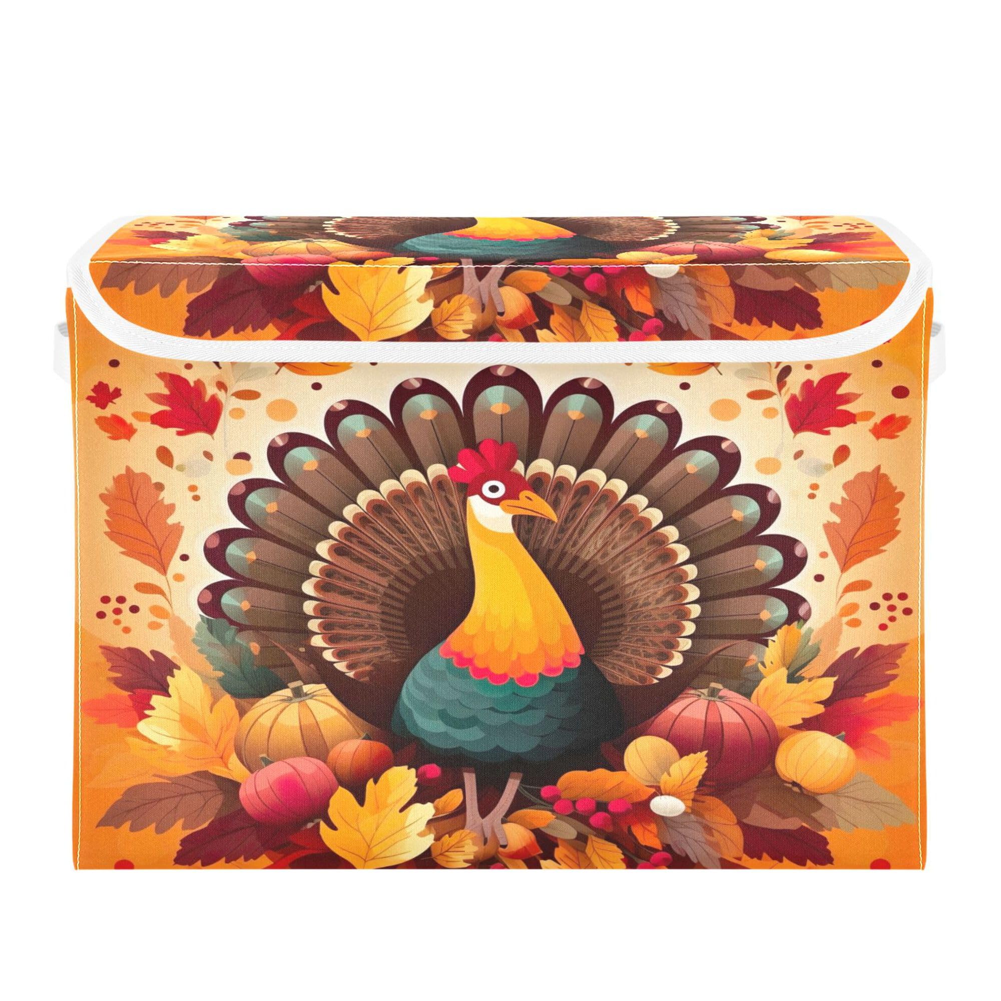Xigua Thanksgiving Turkey Storage Bins With Lids And Carrying Handle,Foldable Storage Boxes Organizer Containers Baskets Cube Wi