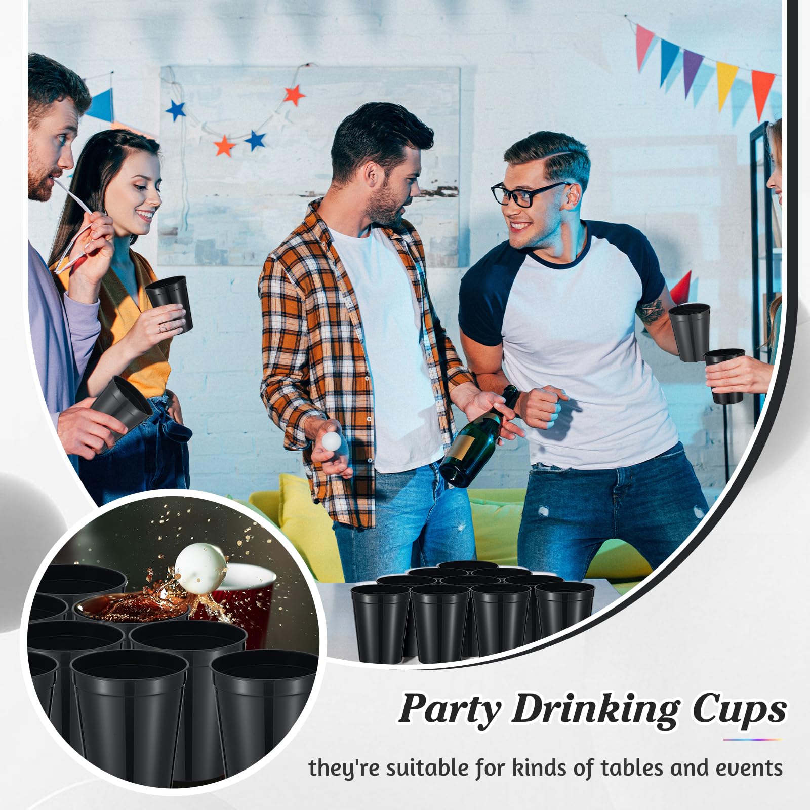 Mifoci 24 Pcs Stadium Plastic Cups Blank Reusable Drink Tumblers Bulk Stackable Drinking Stadium Tumbler For Kids Birthday Party
