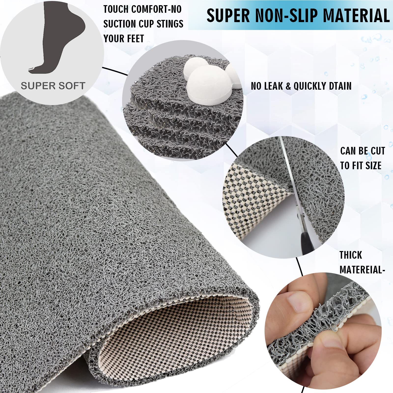 Extra Large Shower Mats Non Slip Without Suction Cups, 23.6  47.2Inch, Bath Mat For Textured Tub Surface, Loofah Mats For Shower