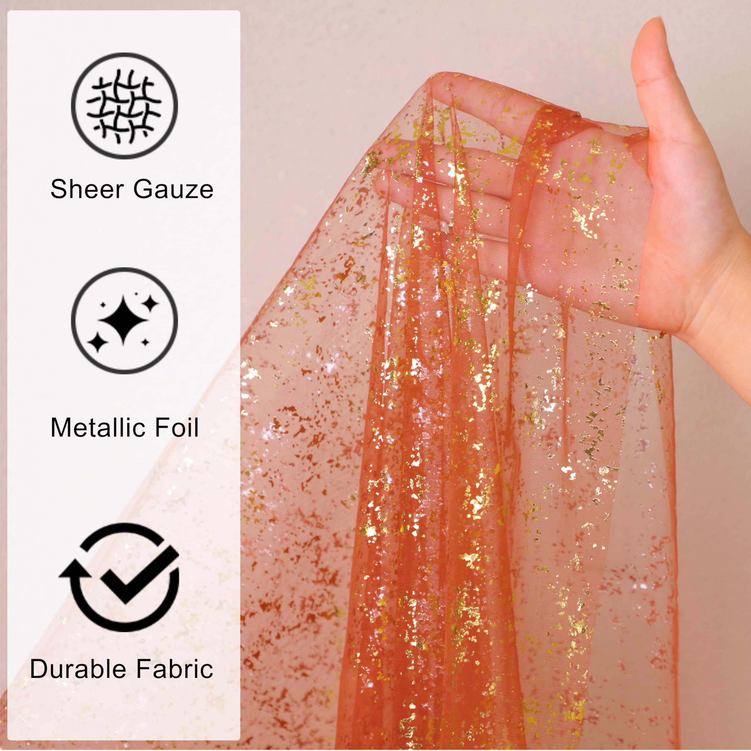 Snowkingdom 10 FT Fall Thanksgiving Table Runner Terracotta Gold Table Runner Burnt Orange Rust Sheer Chiffon Gauze Cheesecloth