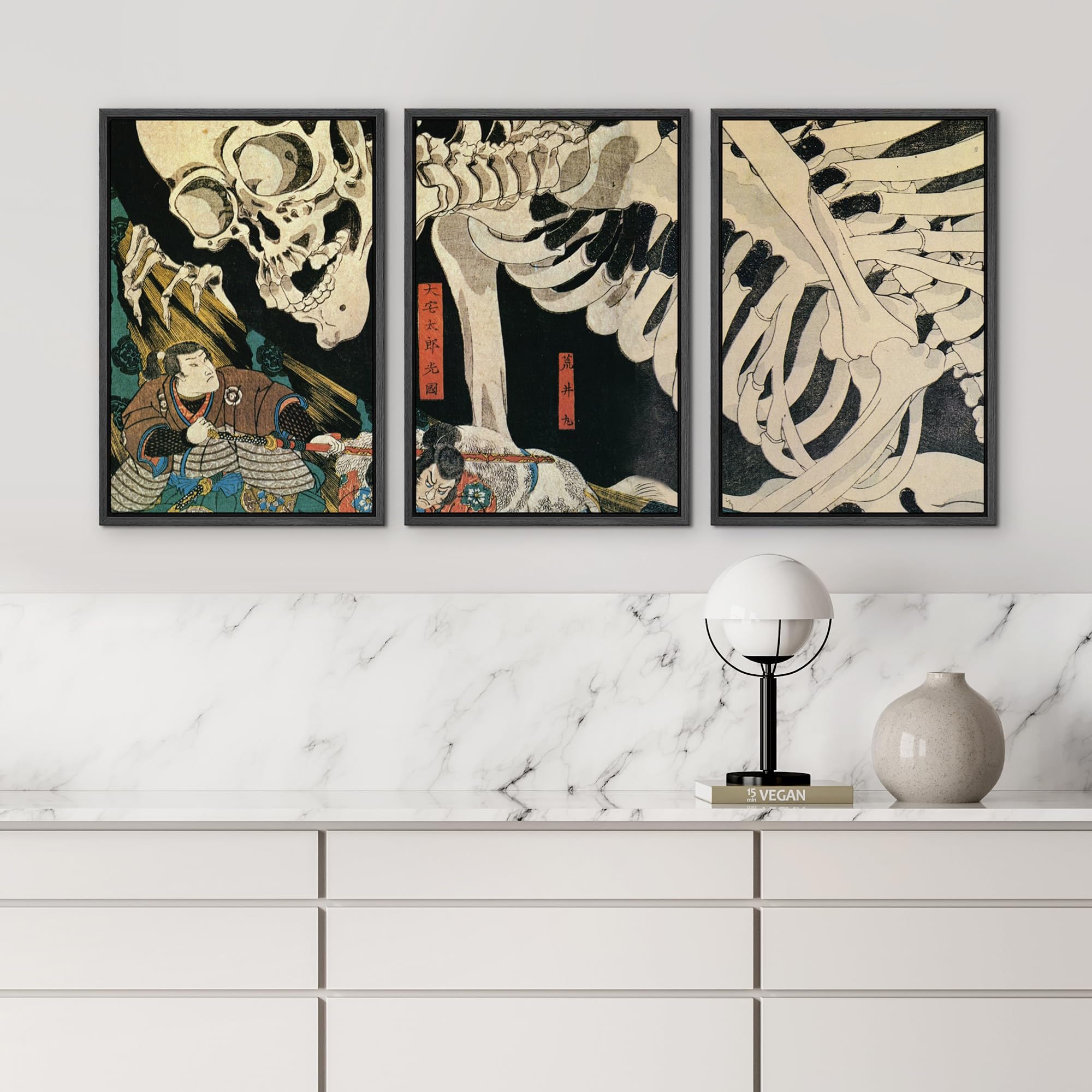 Wall26 Framed Wall Art Print Set Witch & Skeleton Ukiyo-E By Utagawa Takiyasha Historic Cultural Illustrations Fine Art Chic Sce