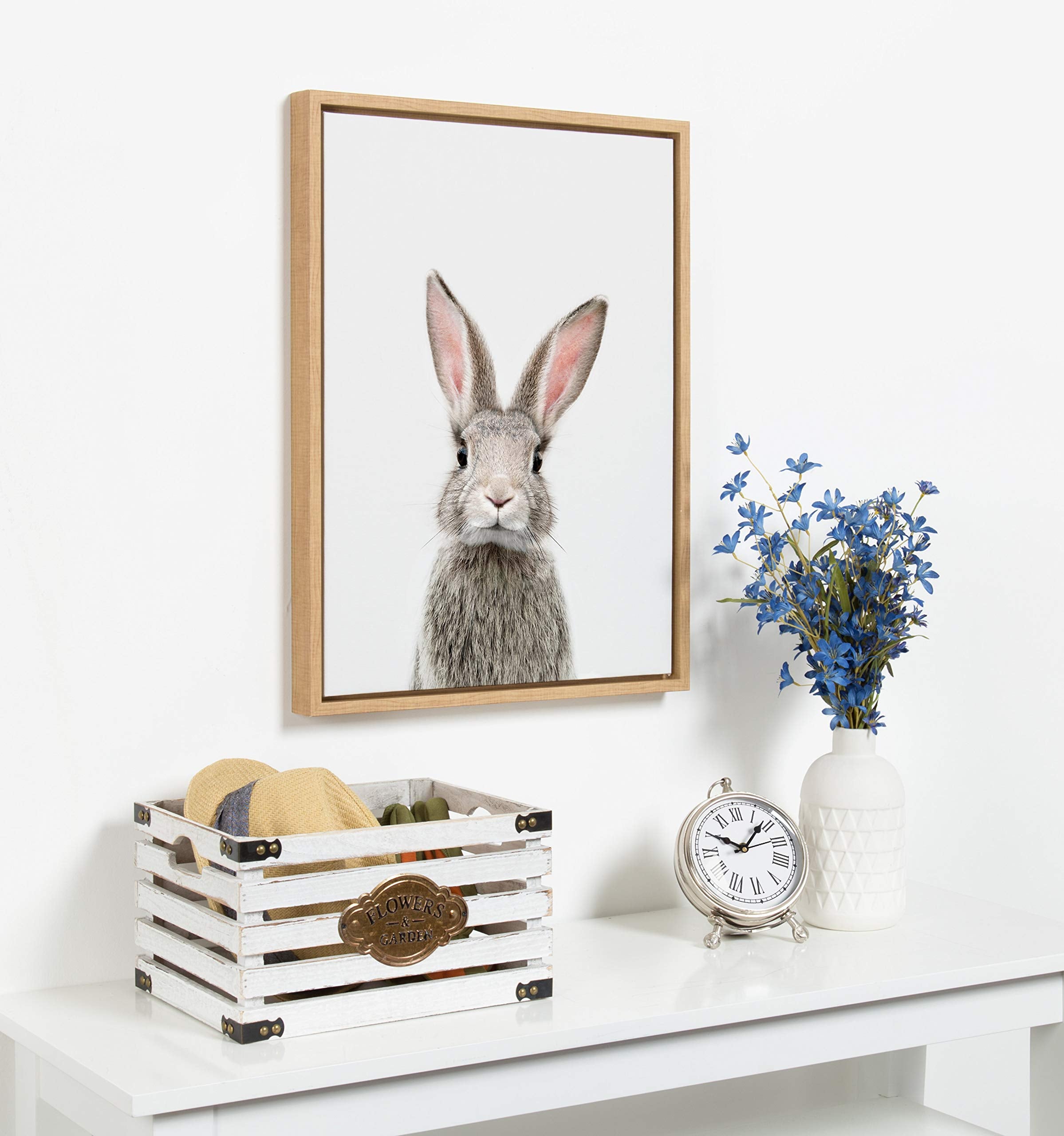 Kate And Laurel Sylvie Female Baby Bunny Rabbit Animal Print Portrait Framed Canvas Wall Art By Amy Peterson, 18X24 Natural