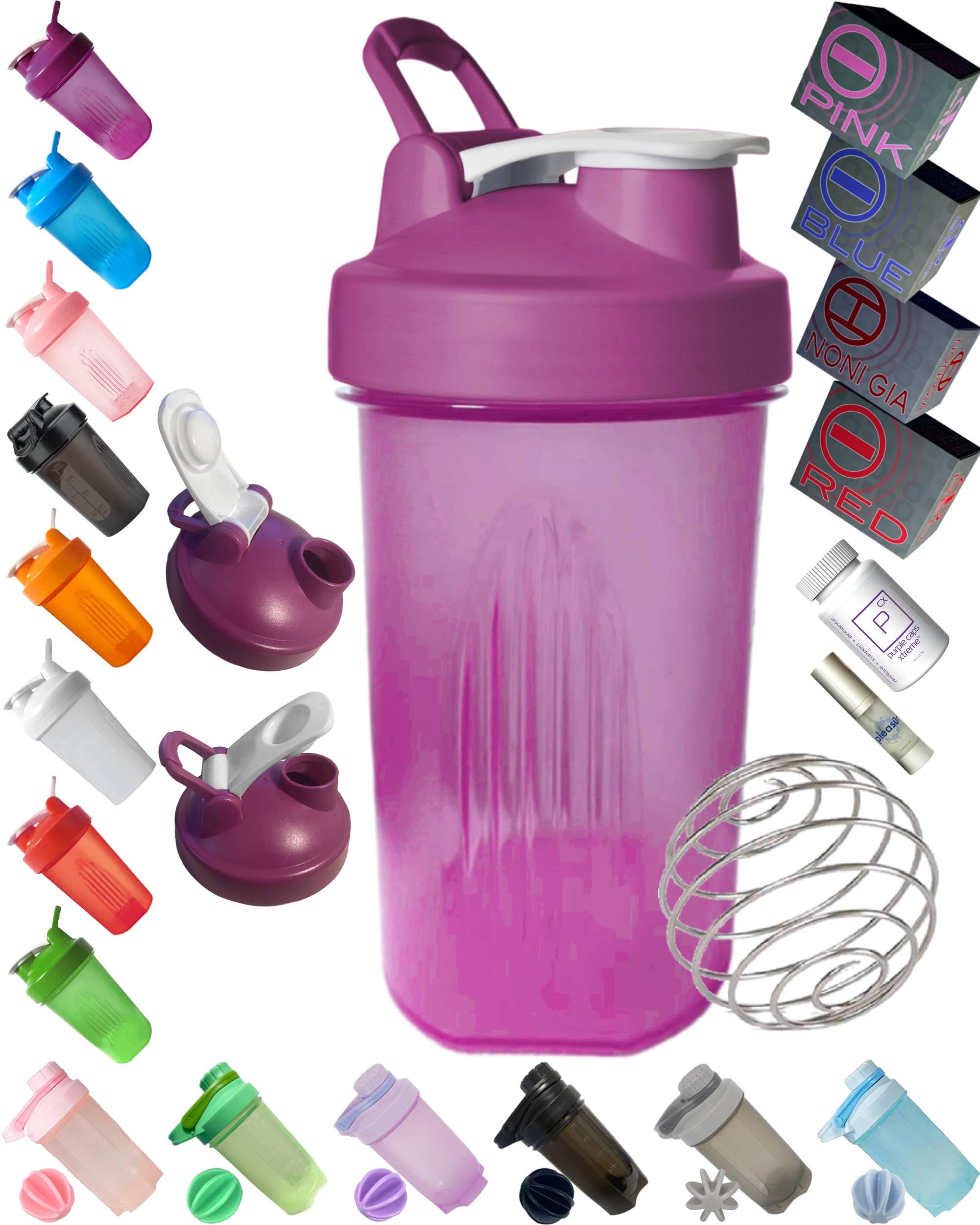 Shaker Bottle In Plum Purple - A Small Cup Printed Scale Marks Of 12 Oz & 400 Ml,Stainless Whisk Blender Ball,Leak Proof,Bpa Fre