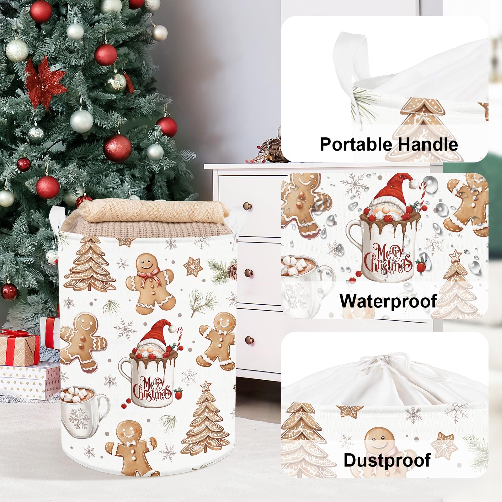 Clastyle Christmas Gingerbread Baby Laundry Hamper Snowflake Kid Storage Basket Boy Girl Gift Toy Box Collapsible Clothes Organi