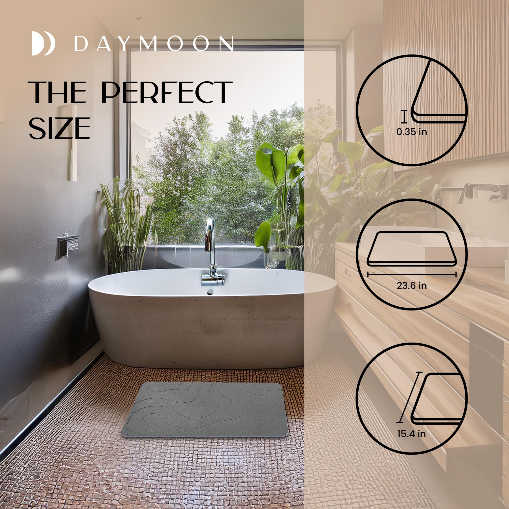 Day Moon Diatomaceous Earth Bath Mat - Diatomite Stone Bath Mats For Bathroom, Fast Drying Bathroom Mat - Bath Stone Shower Mat