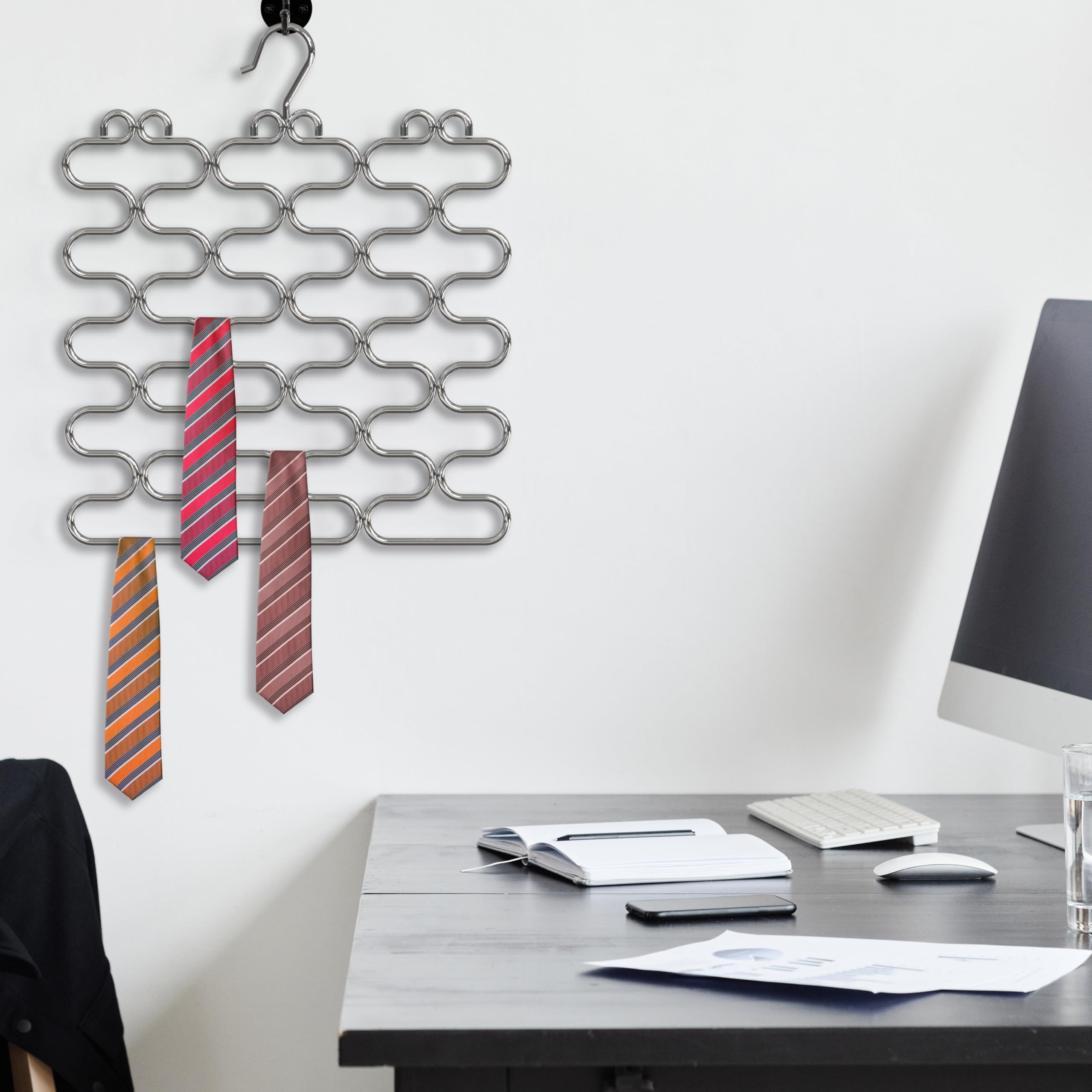 Decobros Supreme 23 Loop Scarfbelttie Organizer Hanger Holder, Chrome