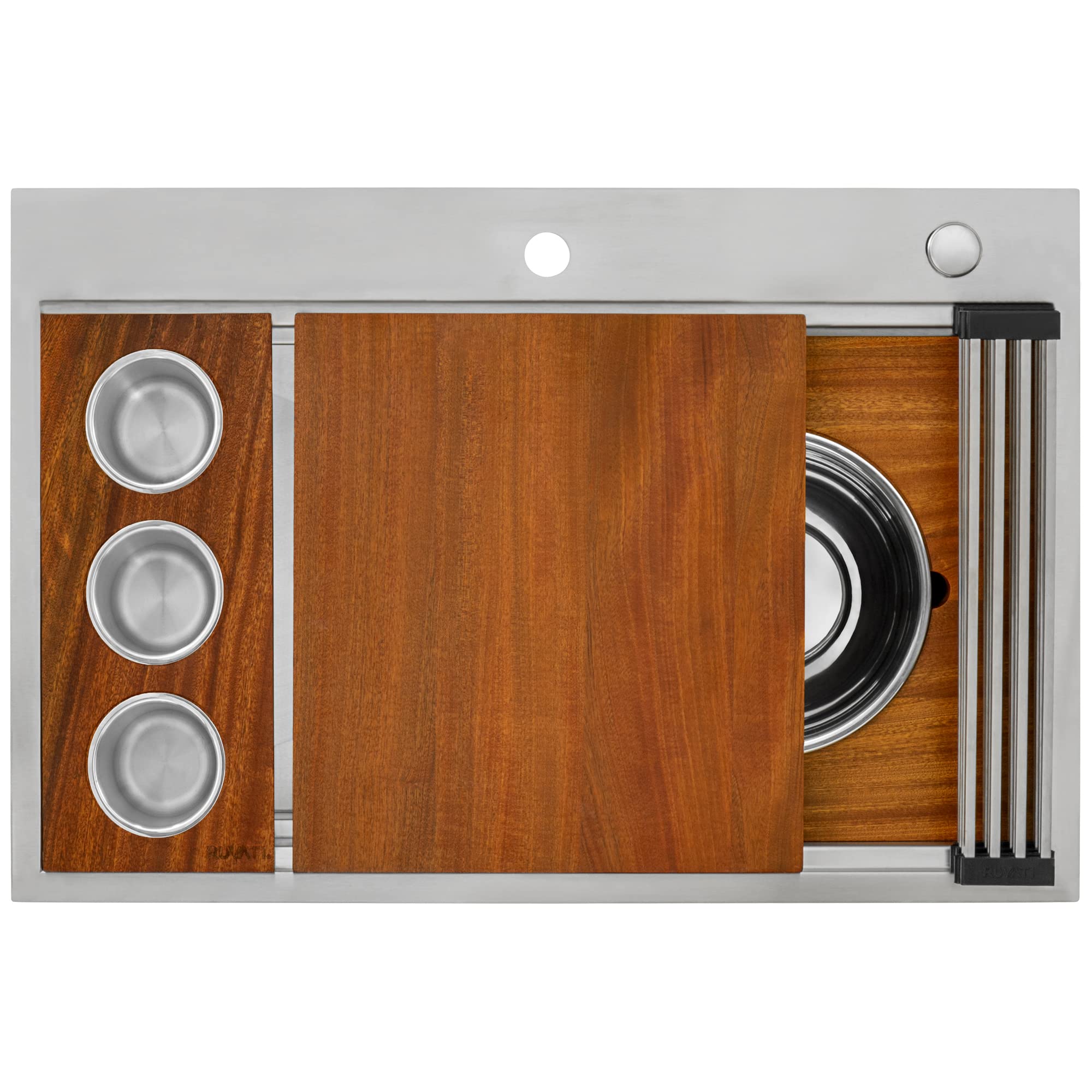 Ruvati 33-Inch Workstation Two-Tiered Ledge Kitchen Sink Drop-In Topmount 16 Gauge Stainless Steel - Rvh8424