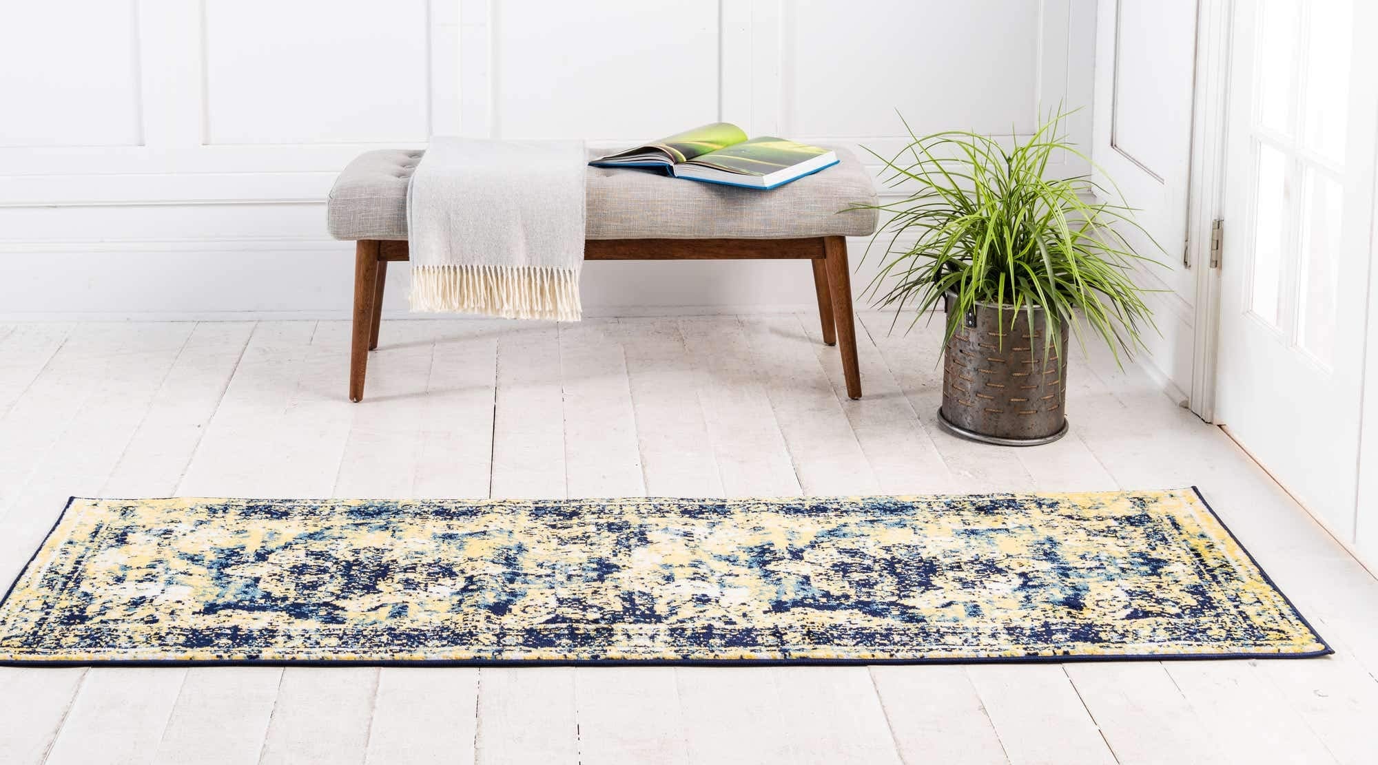 Unique Loom Sofia Collection Area Rug - Salle Garnier (2 x 6 7 Runner, Navy Blue/ Yellow)