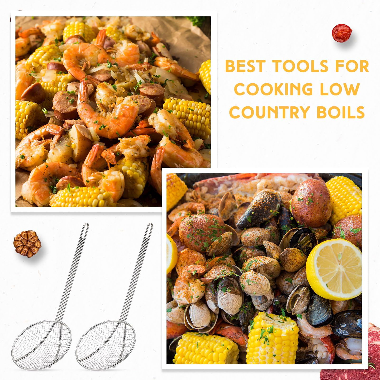 Baderke 2 Pcs 16 Inch Round Nickel Plated Wire Skimmer Stainless Steel Food Strainer Skimmer Spoon Mesh Stirring Fryer Skimmer W