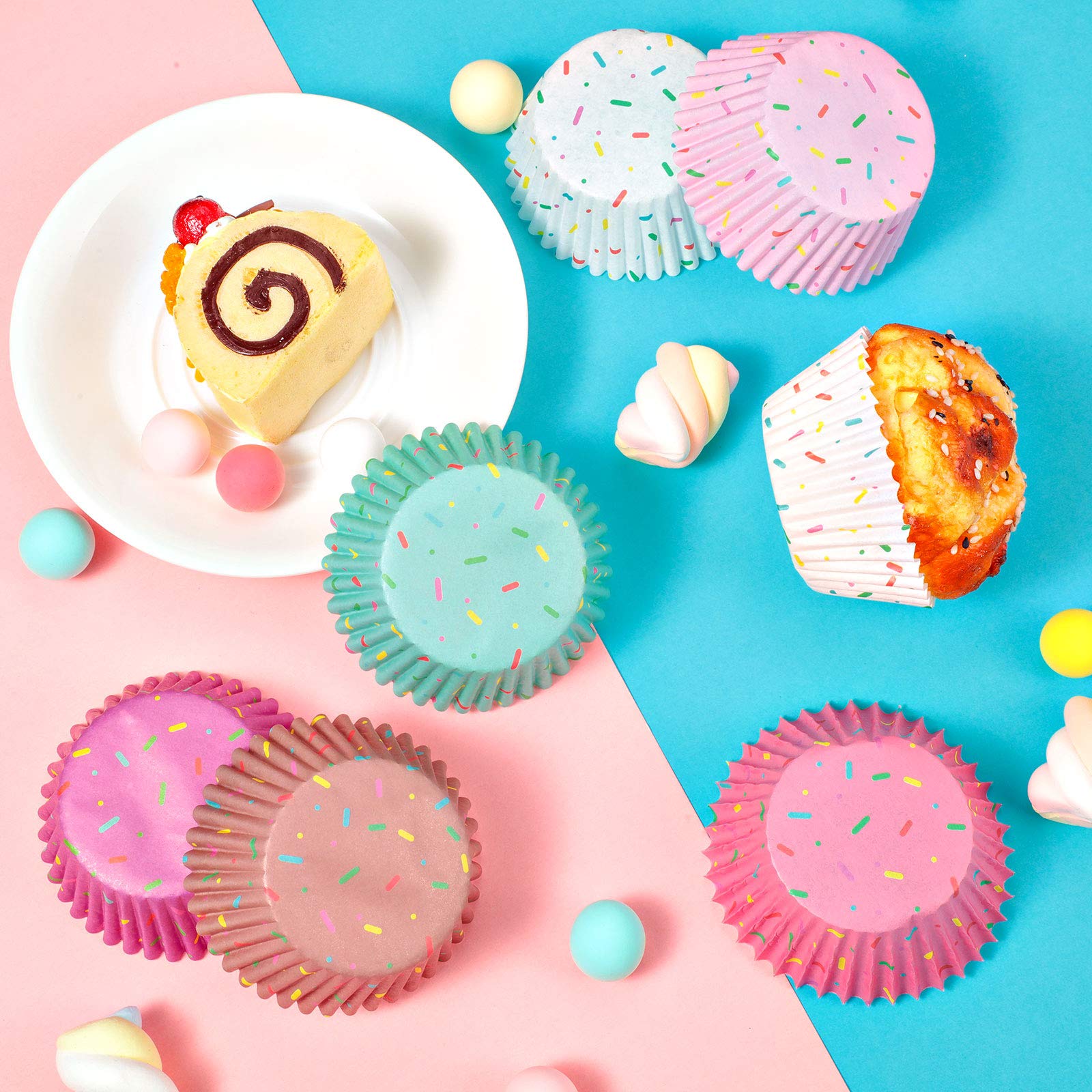 600 Pieces Candyland Party Cupcake Liners Colorful Paper Baking Cups Cupcake Wrappers Wraps Muffin Case Trays For Christmas Cand