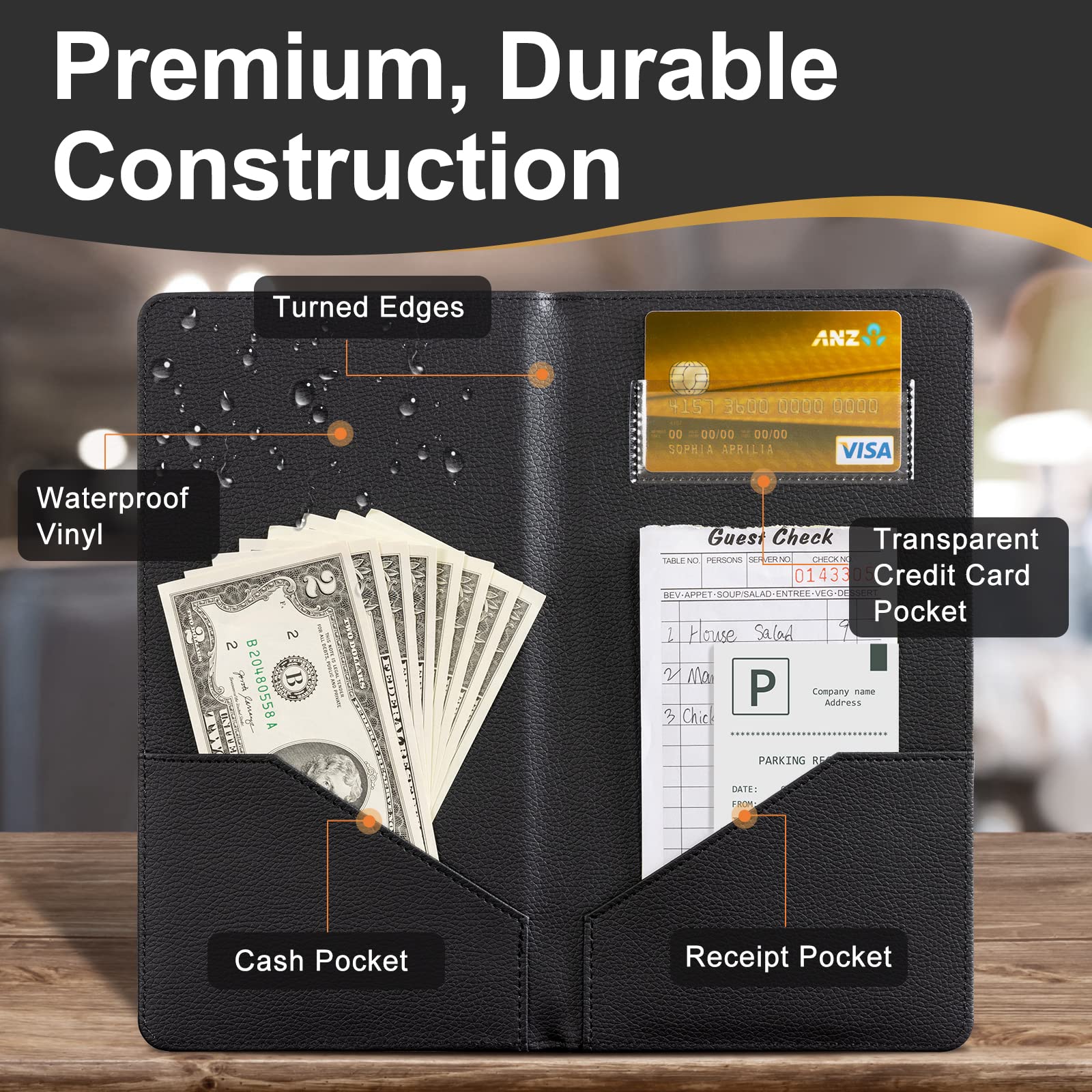 CoBak Restaurant Check Presenters  Guest Check Card Holder  Restaurant Bill Holder  Check Presenters for Restaurants  Servers  Bars  Hotels  Waiter  Waitress  Solid Black - 20 Pack