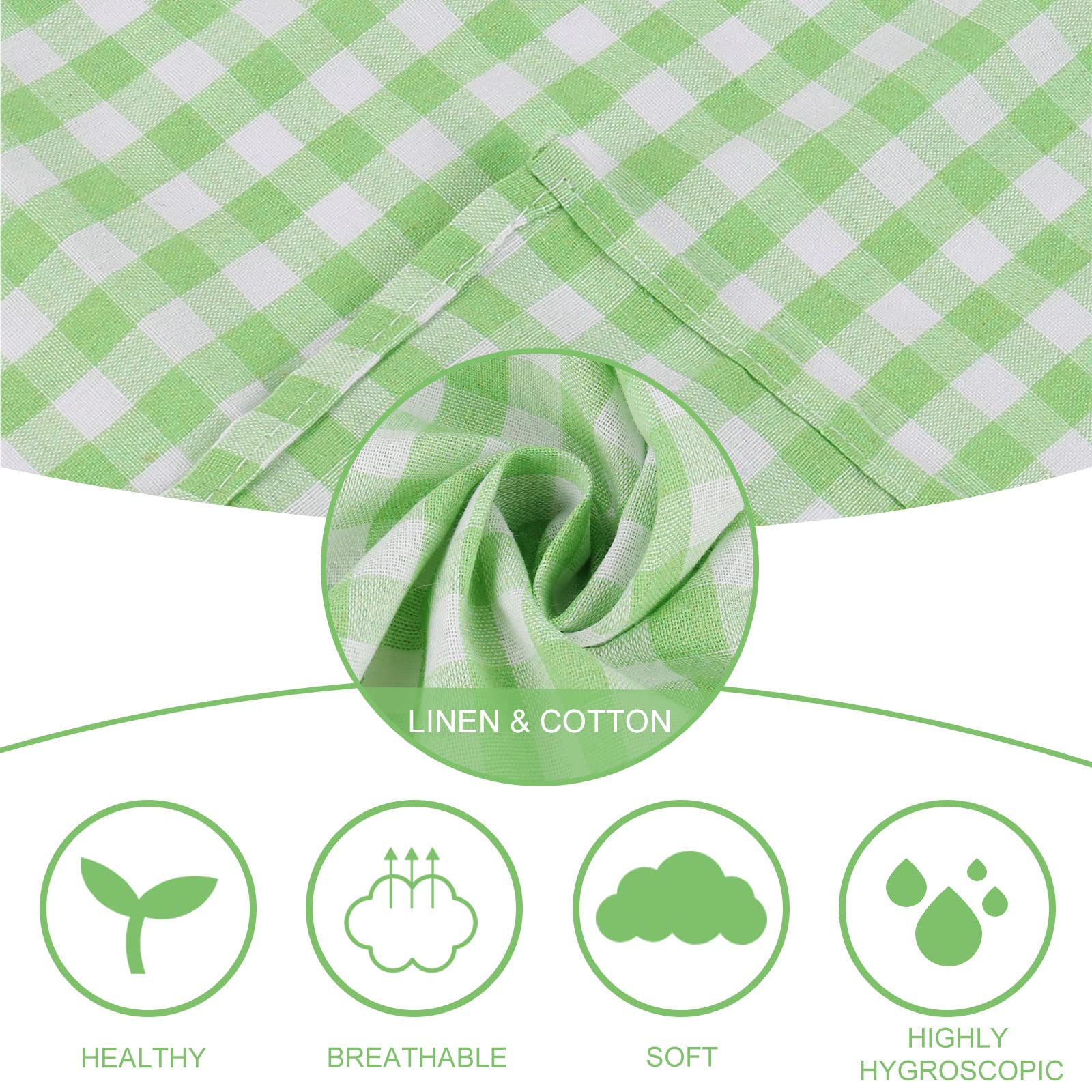 Buffalo Plaid Cloth Napkins Set Of 6, 18 X18 Inches Green White Cotton Washable Table Napkins, Reusable Gingham Cloth Dinner Nap