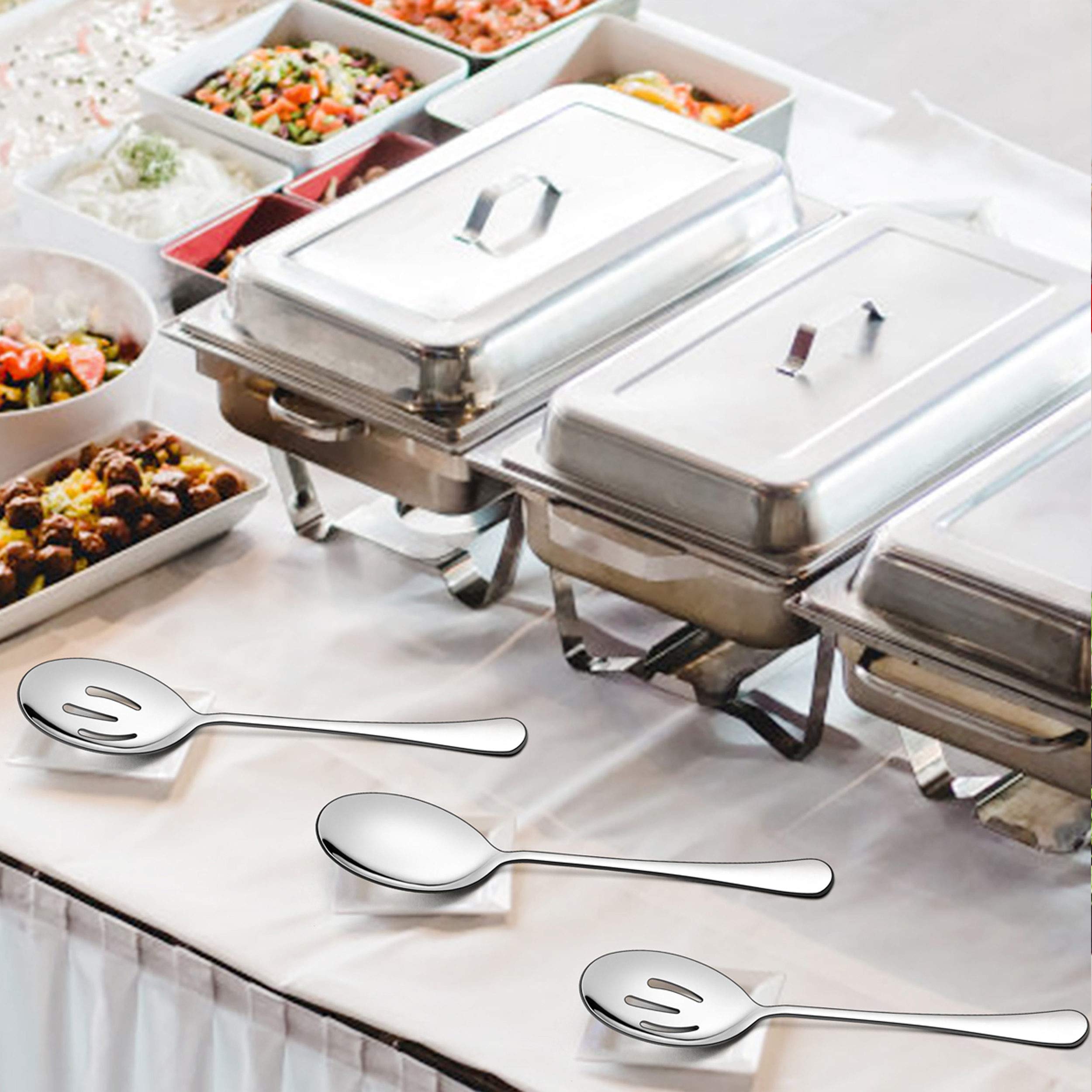 Lianyu 6 Pack Serving Spoons Set, 3 Large Serving Spoons, 3 Slotted Serving Spoons, Stainless Steel Buffet Dinner Restaurant Ser